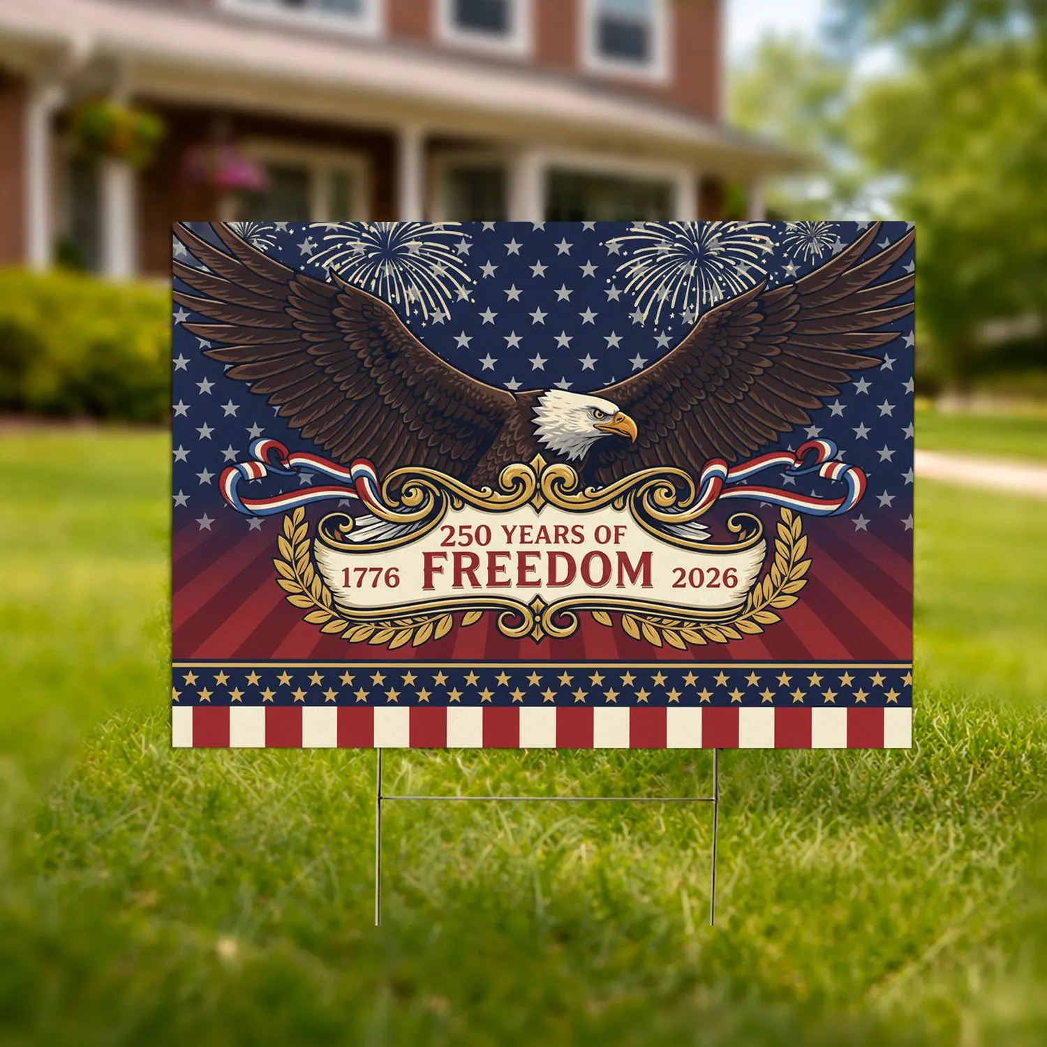 Bald Eagle 1776-2026 American Flag - USA 250 Years of Freedom Independence Day Yard Sign - 1