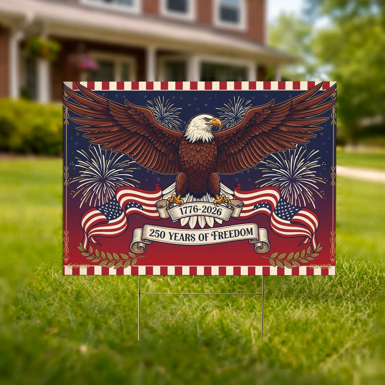 Bald Eagle American Flag 1776-2026 - USA 250th Anniversary Independence Day Gift for Dad Yard Sign - 1