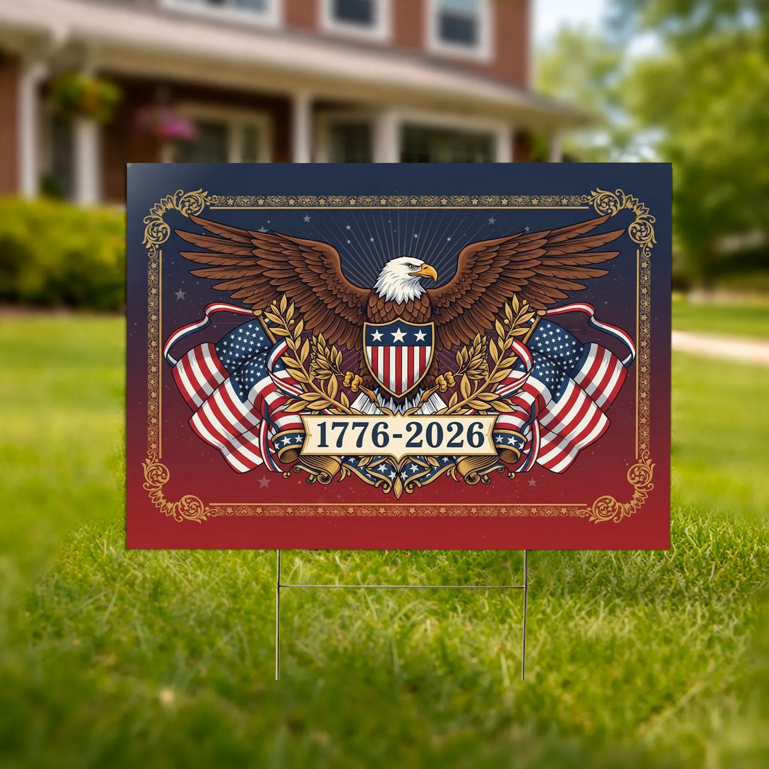 Bald Eagle American Flag Shield 1776-2026 - USA 250th Anniversary Independence Day Yard Sign - 1