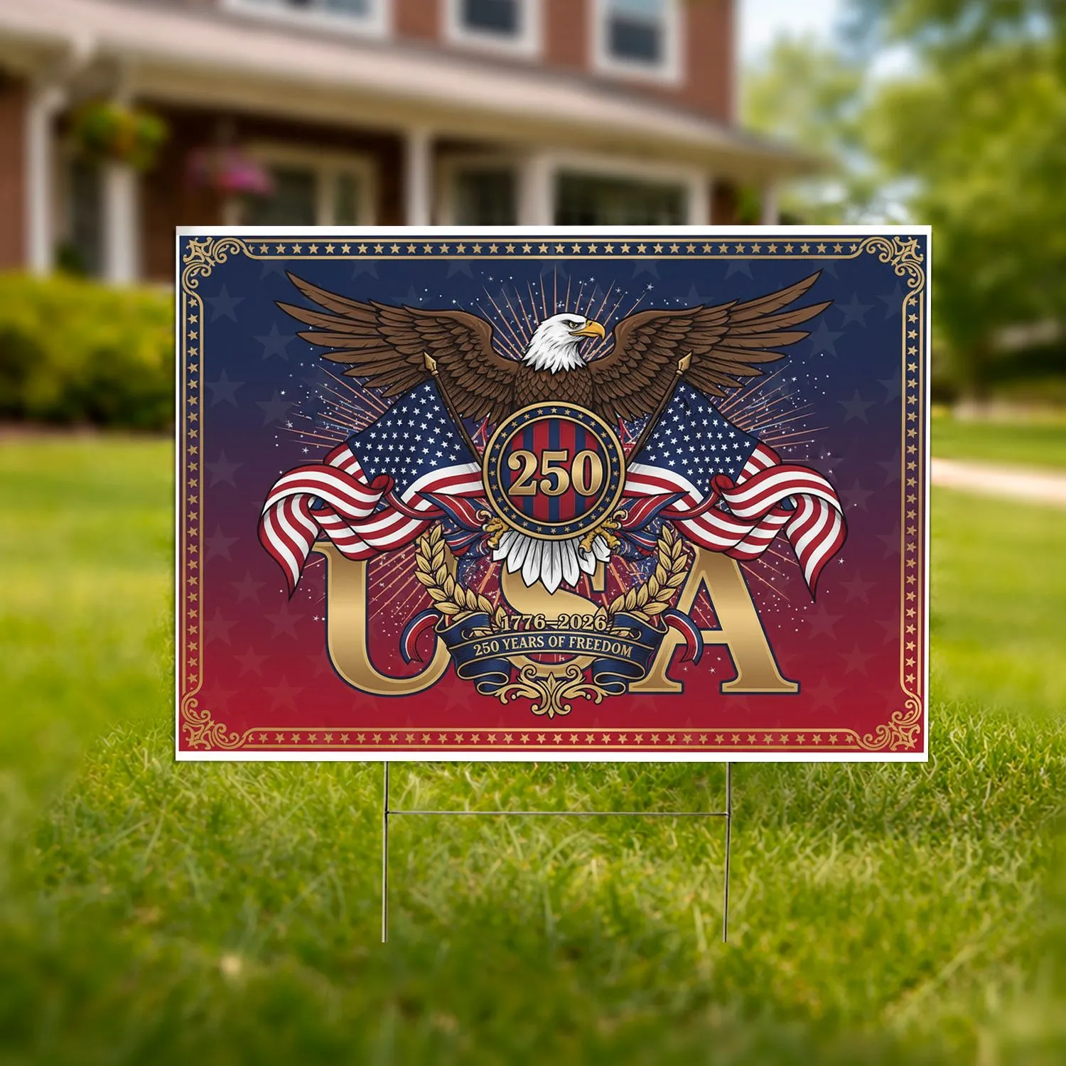 Bald Eagle American Flag USA Shield 1776-2026 - 250th Anniversary Independence Day Gift for Dad Yard Sign - 1