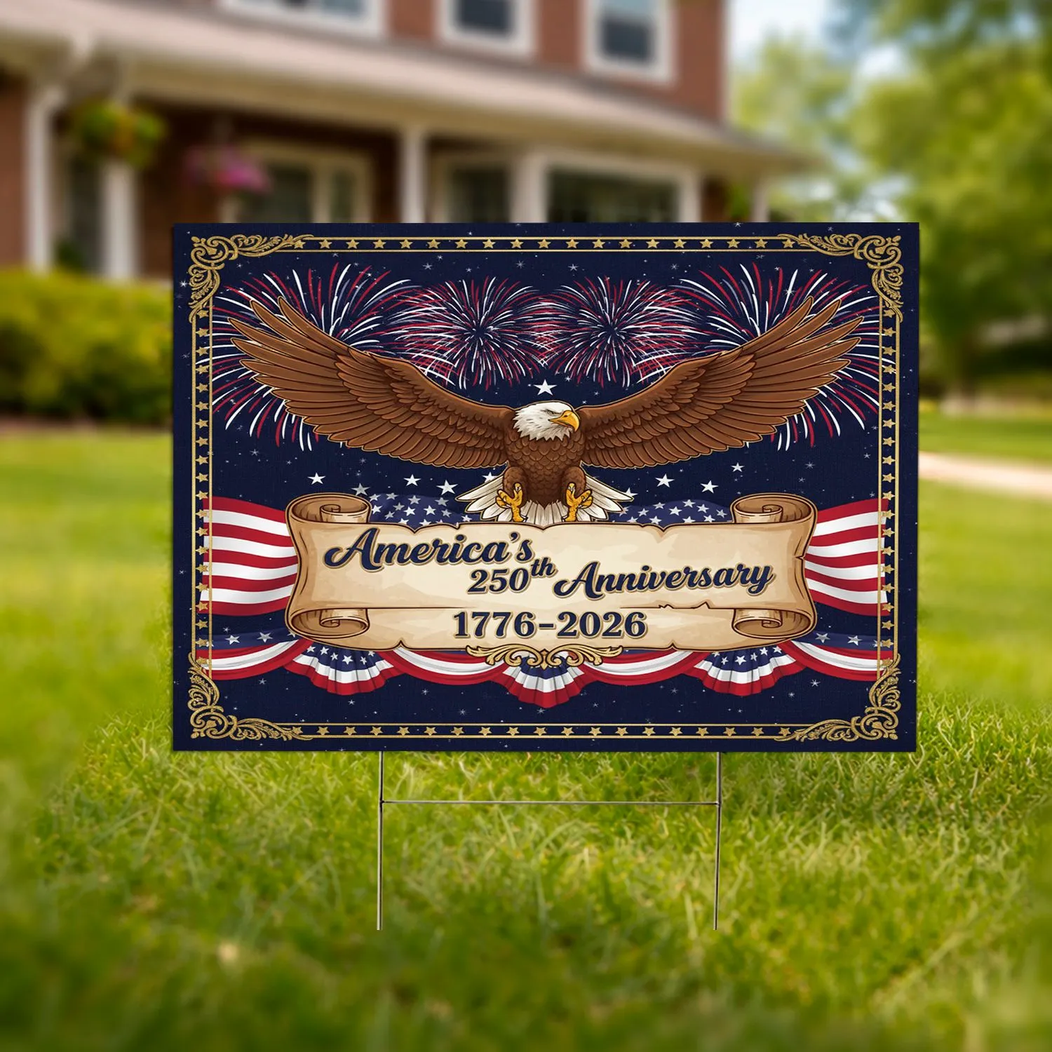 Bald Eagle American Flag 1776-2026 - USA 250th Anniversary Patriotic Fireworks for Veterans Yard Sign - 1
