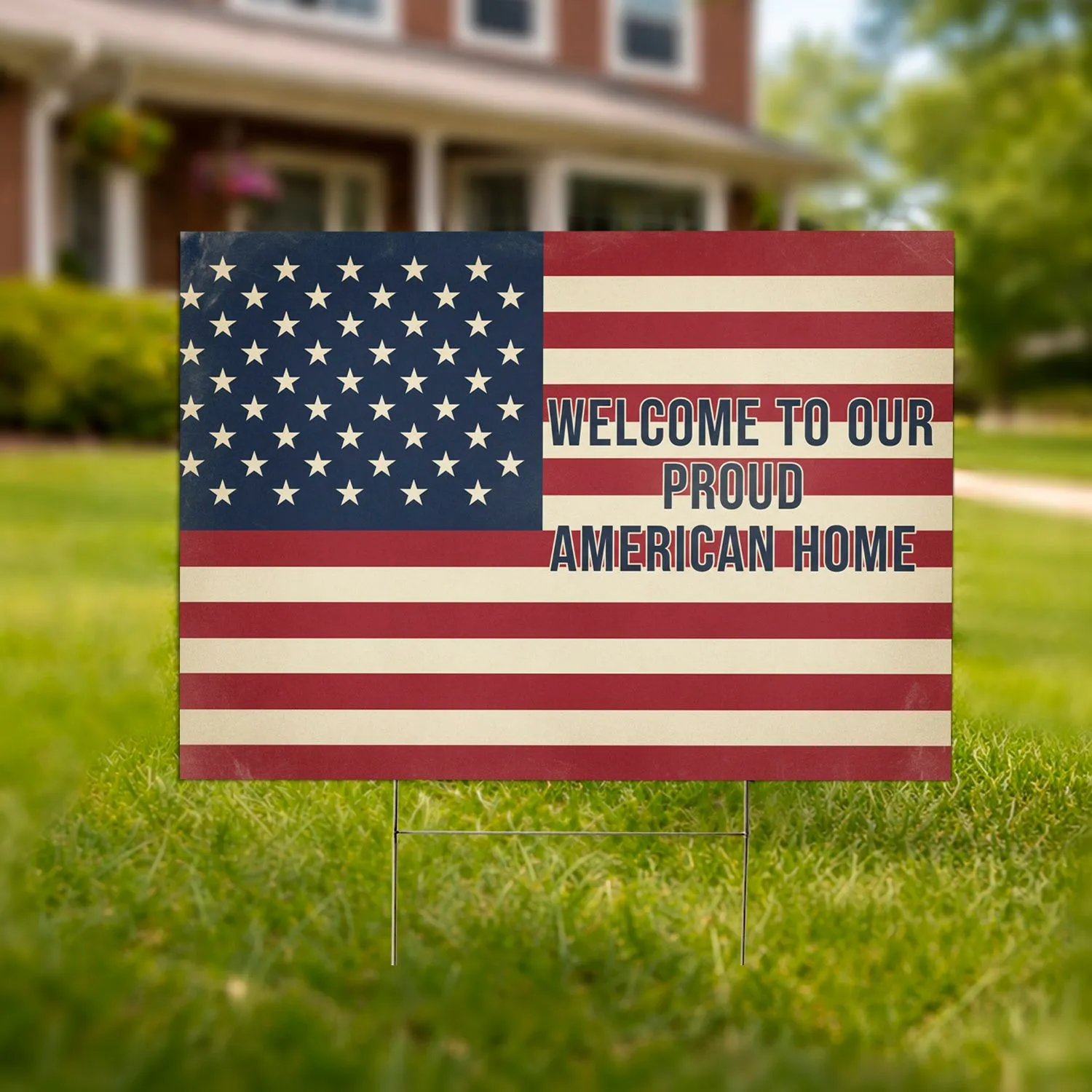 Distressed American Flag Welcome Home - USA 250th Anniversary (1776-2026) Celebration Yard Sign - 1