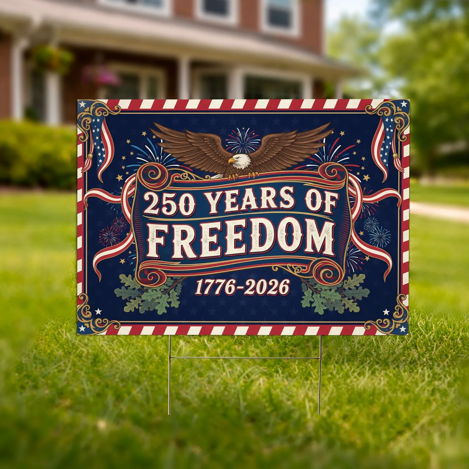Bald Eagle 250 Years of Freedom 1776-2026 - USA 250th Anniversary Patriotic Stars Yard Sign - 1