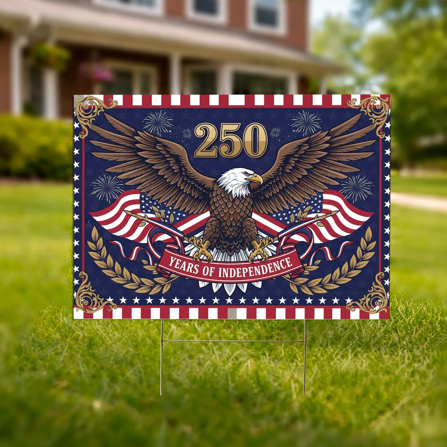 Bald Eagle American Flag 1776-2026 - Patriotic USA 250th Anniversary Independence Day Yard Sign - 1