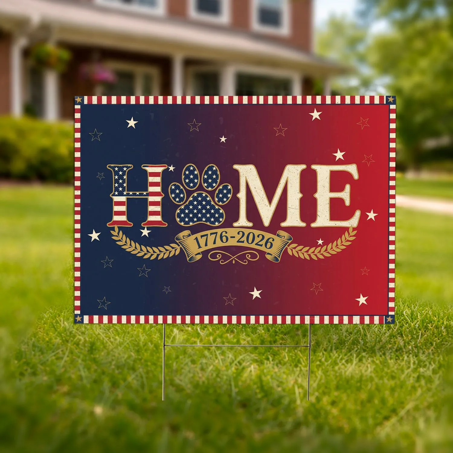 Home Paw Print Flag Stripes 1776-2026 - USA 250th Anniversary Patriotic Tribute Yard Sign - 1