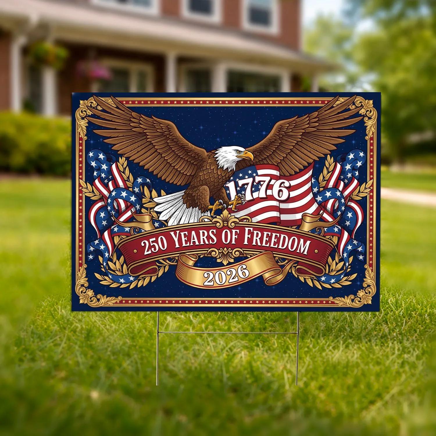 Bald Eagle American Flag 1776-2026 - USA 250 Years of Freedom Patriotic Art Decor Yard Sign - 1