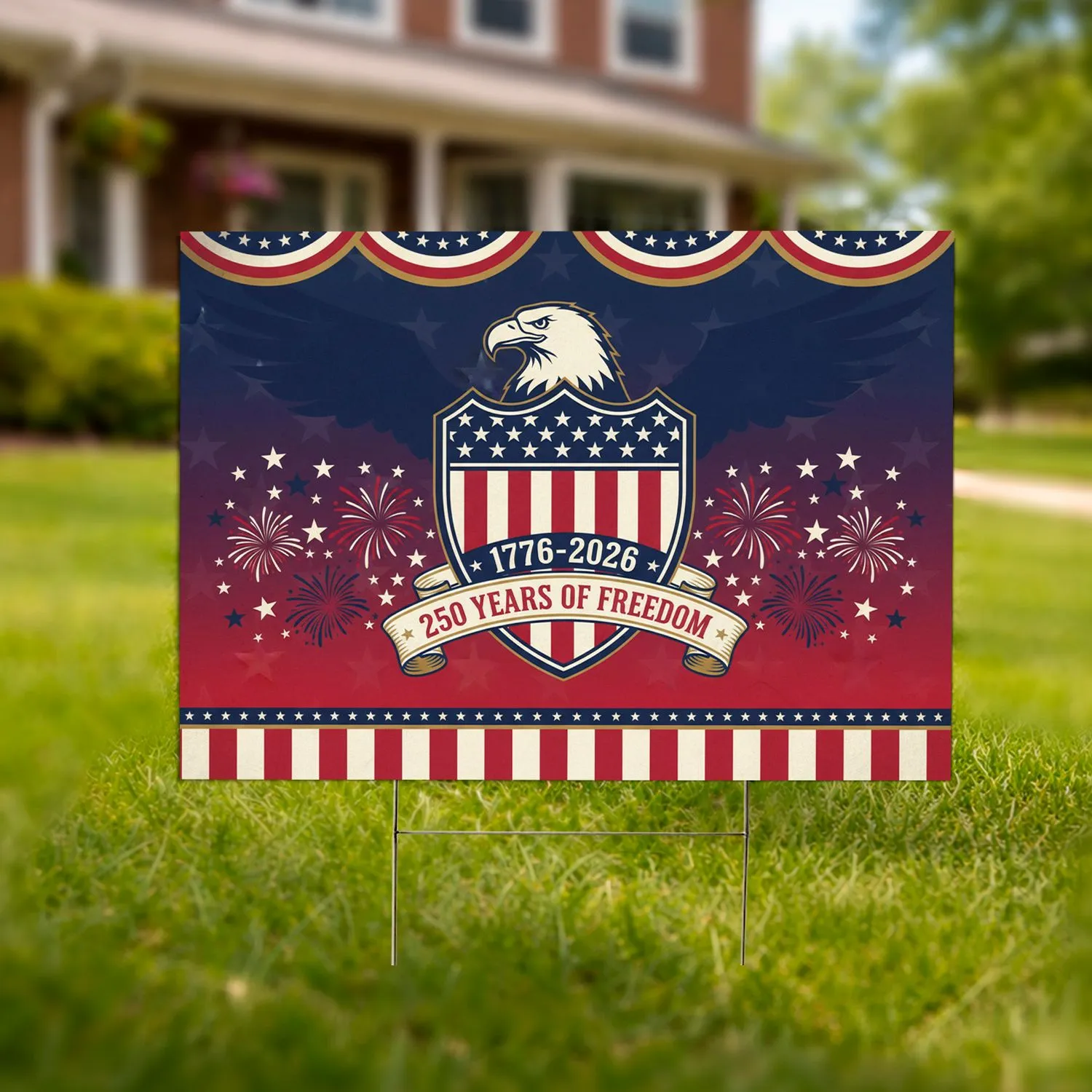 Bald Eagle 1776-2026 USA 250 Years Freedom Shield - Independence Day Gift for Veterans Yard Sign - 1