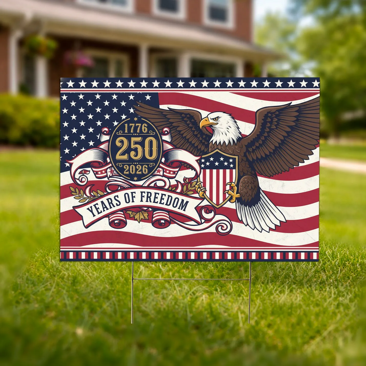 Bald Eagle American Flag 1776-2026 - USA 250th Anniversary Independence Day Gift Yard Sign - 1
