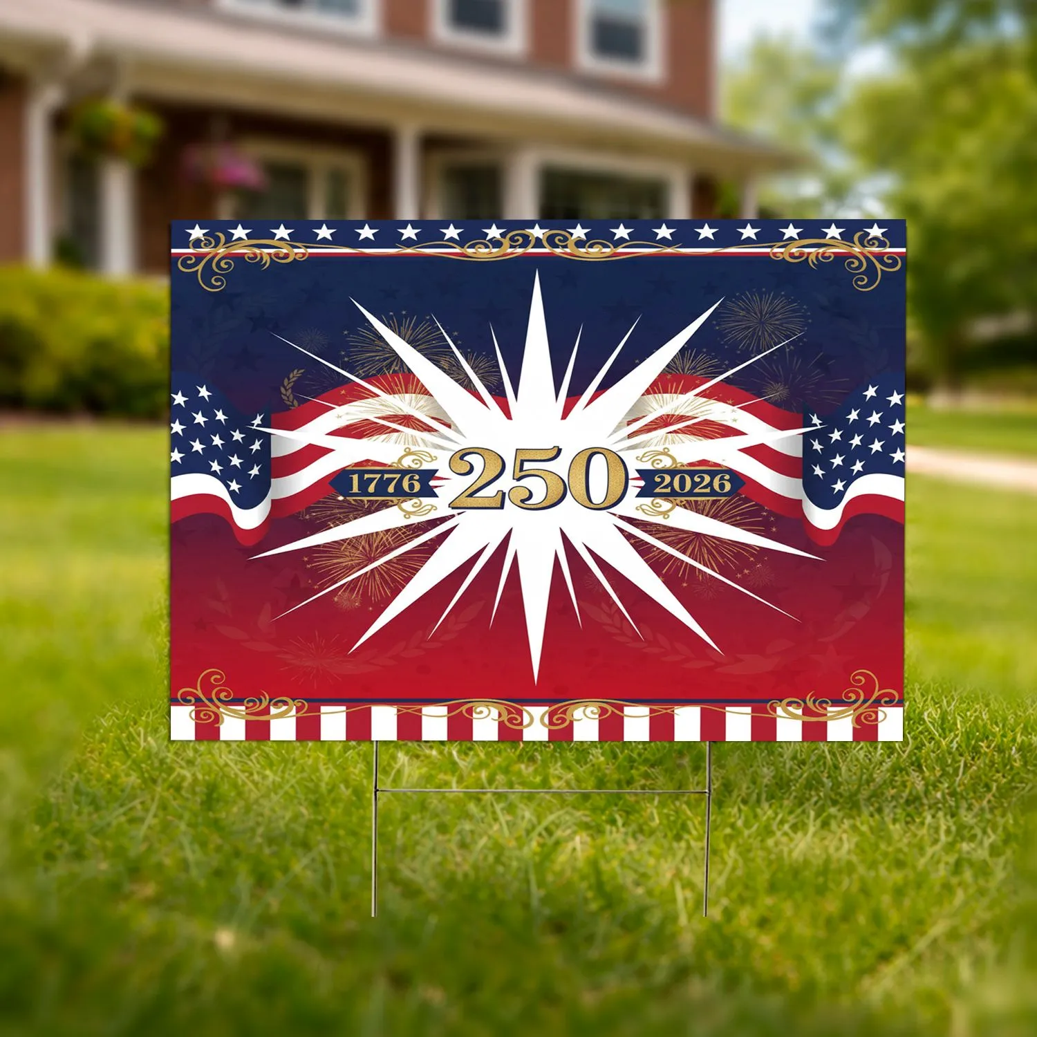 Patriotic Starburst American Flag 1776-2026 - USA 250th Anniversary Independence Day Yard Sign - 1