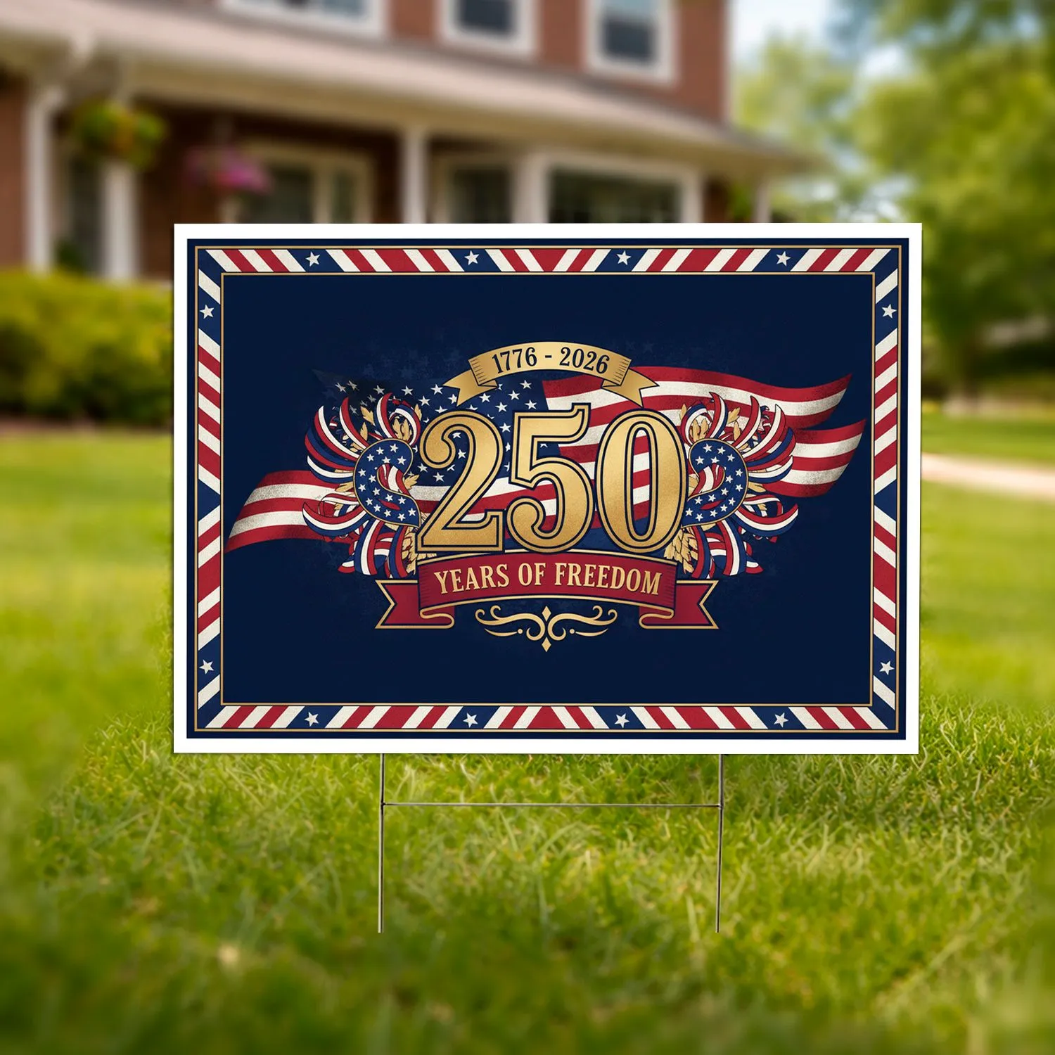 250th Anniversary Distressed American Flag 1776-2026 - Freedom Emblem Design Yard Sign - 1