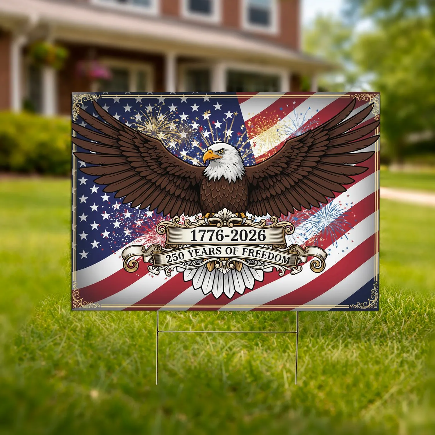 Bald Eagle American Flag 1776-2026 - USA 250 Years of Freedom Anniversary Gift Yard Sign - 1