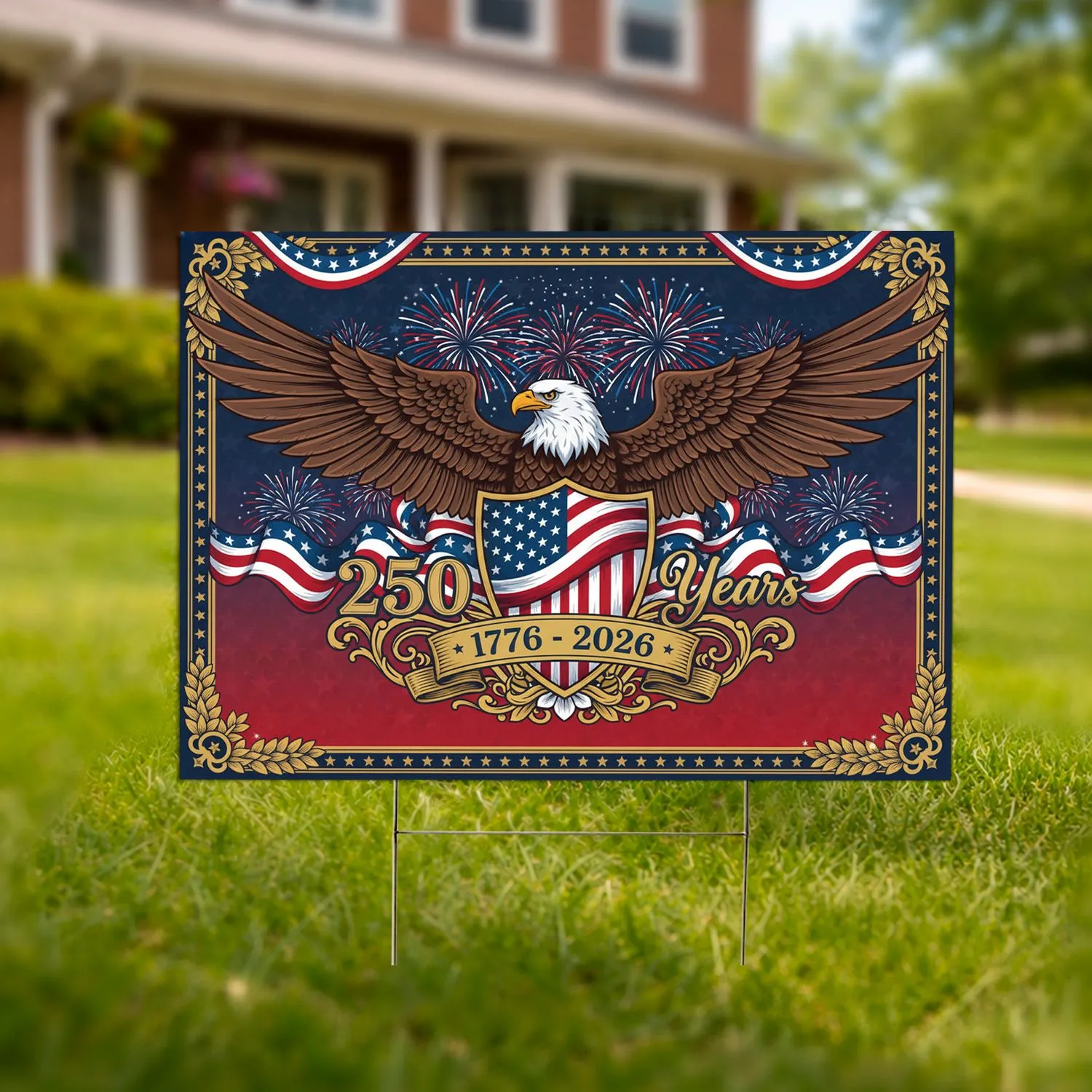 Bald Eagle American Flag 1776-2026 - USA 250 Years of Freedom Celebration Yard Sign - 1