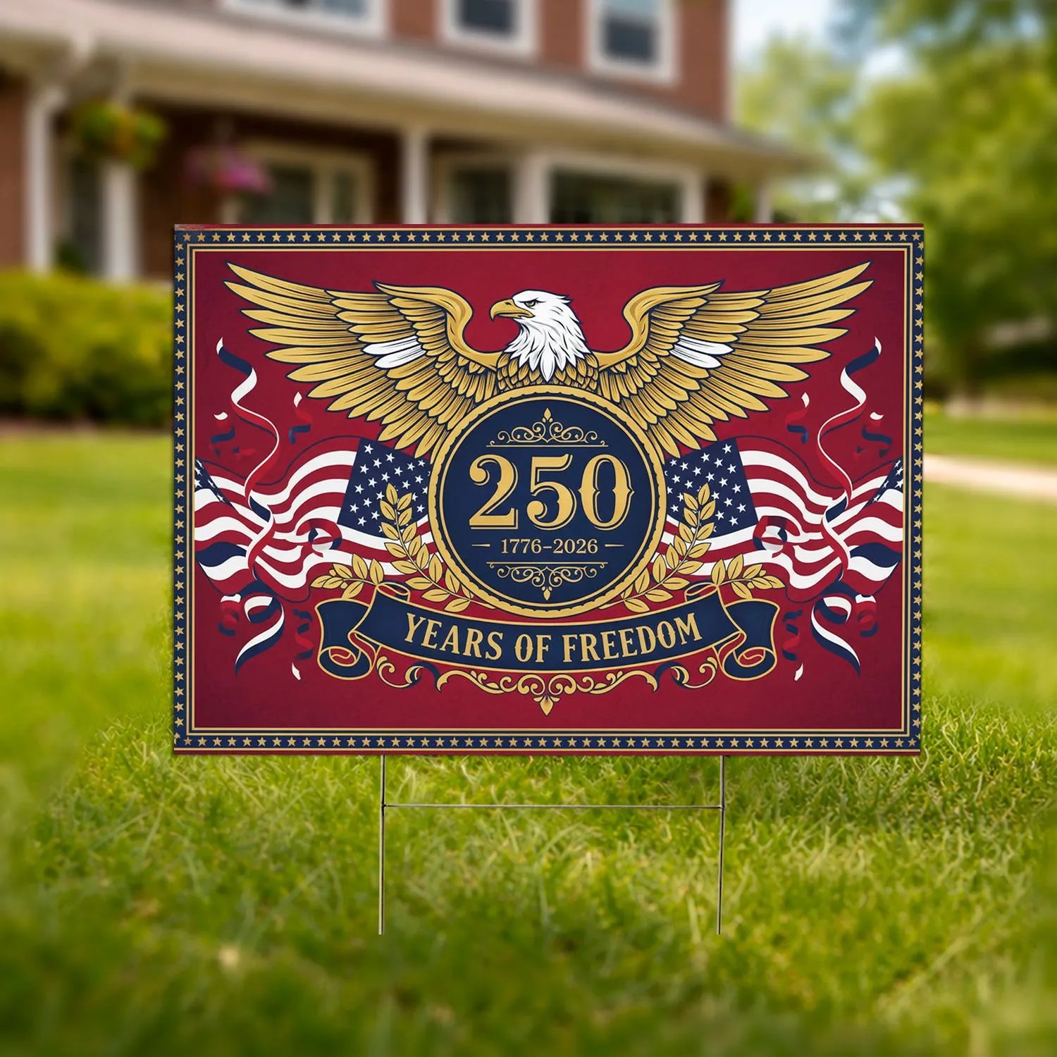 Bald Eagle American Flag 1776-2026 - USA 250 Years of Freedom Patriotic Heritage Gift Yard Sign - 1