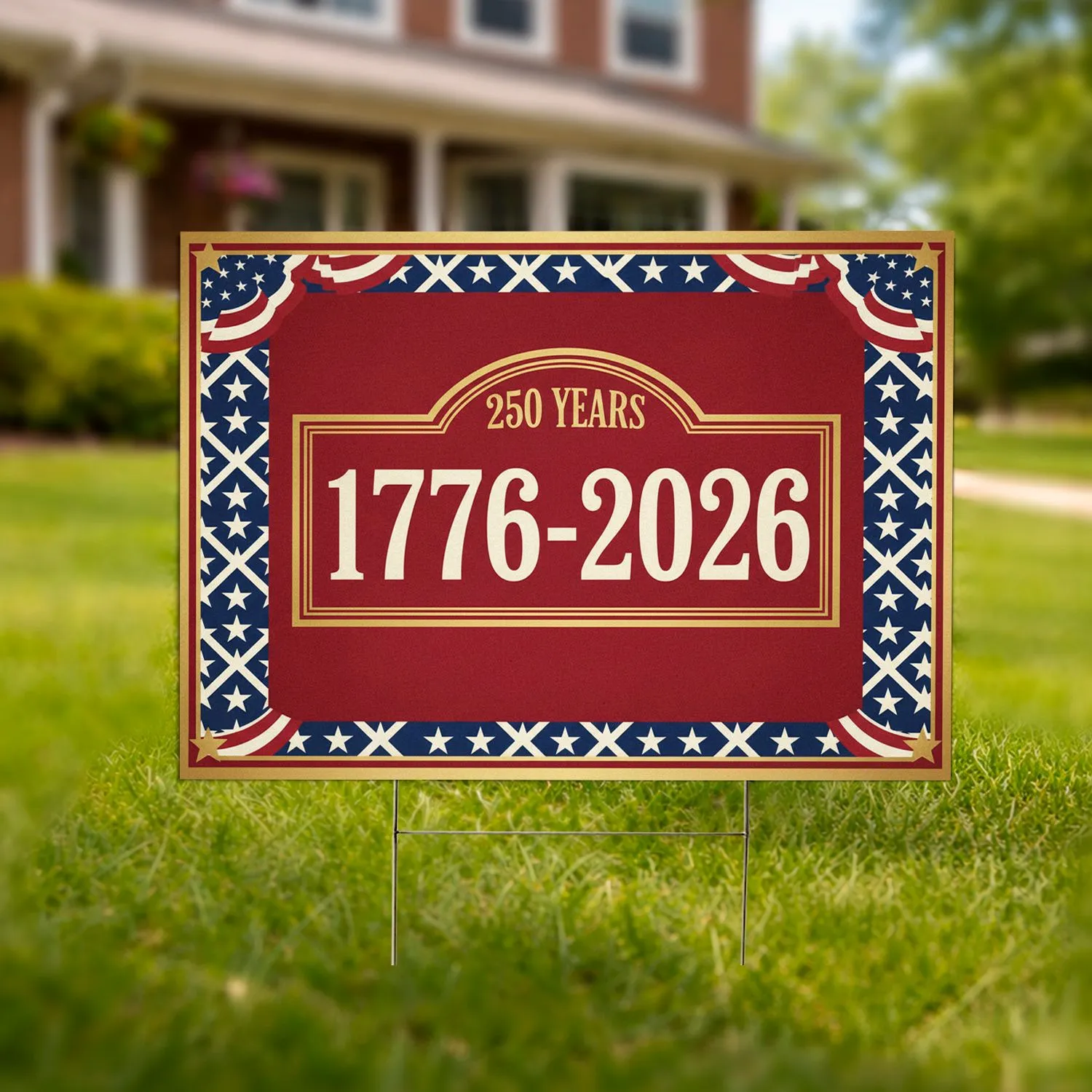 1776-2026 250 Years Emblem, Patriotic Stars Bunting - USA 250th Anniversary Independence Day Yard Sign - 1