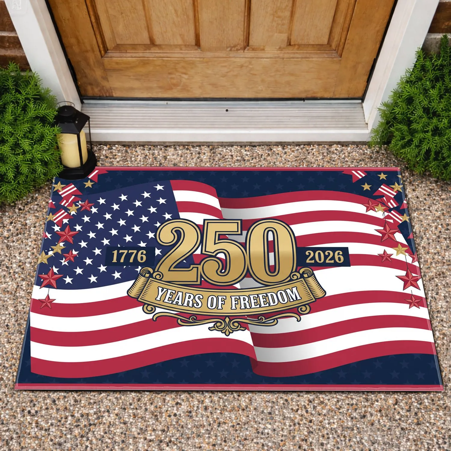 250th Anniversary American Flag 1776-2026 - Years of Freedom Patriotic Design Doormat - 1