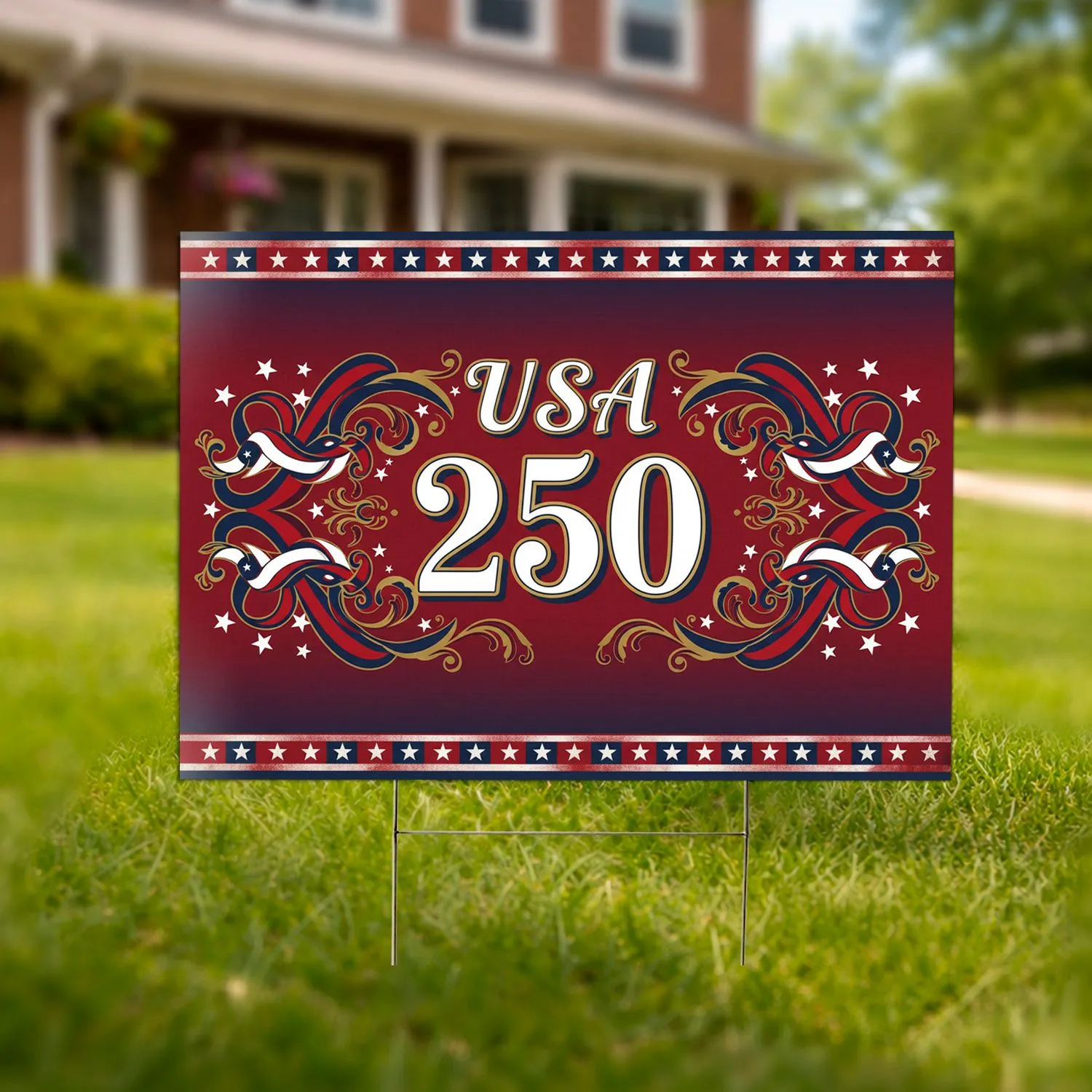 USA 250 Patriotic Ribbons American Flag Stars Stripes 1776-2026 - 250th Anniversary Yard Sign - 1