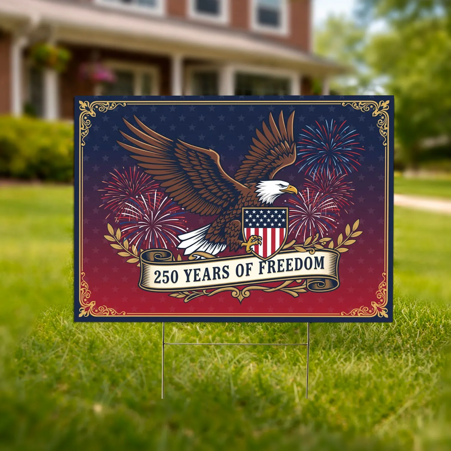 Bald Eagle American Flag 1776-2026 - USA 250 Years of Freedom Independence Day Yard Sign - 1