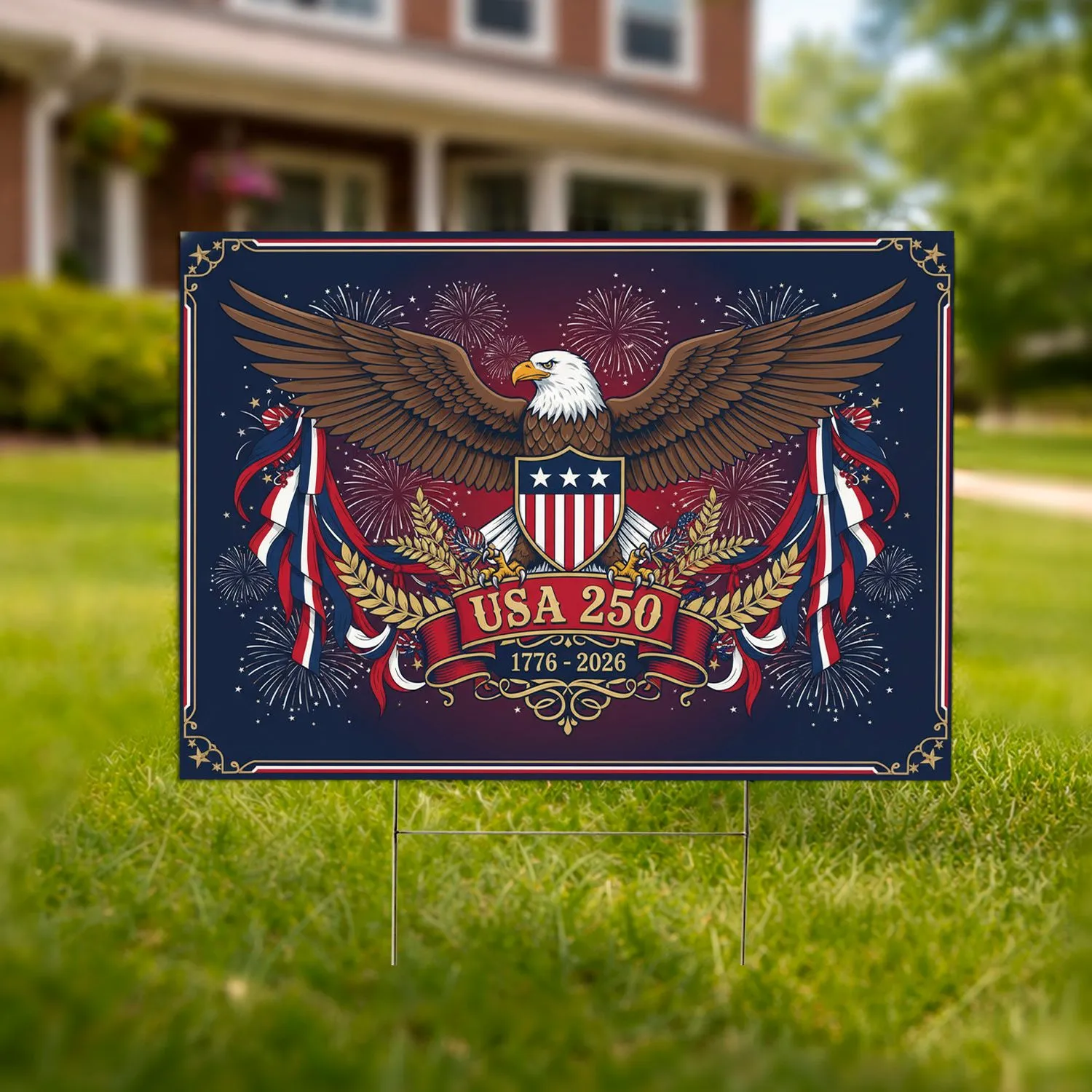 Bald Eagle American Flag 1776-2026 - USA 250th Anniversary Patriotic Bunting for Veterans Yard Sign - 1