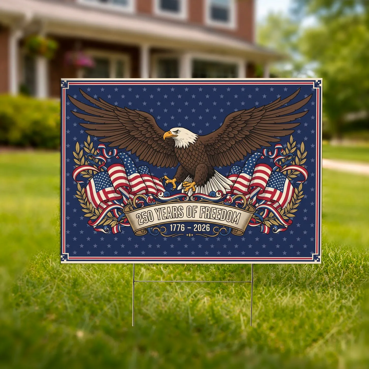 Bald Eagle American Flag 1776-2026 - USA 250th Anniversary Patriotic Border Yard Sign - 1