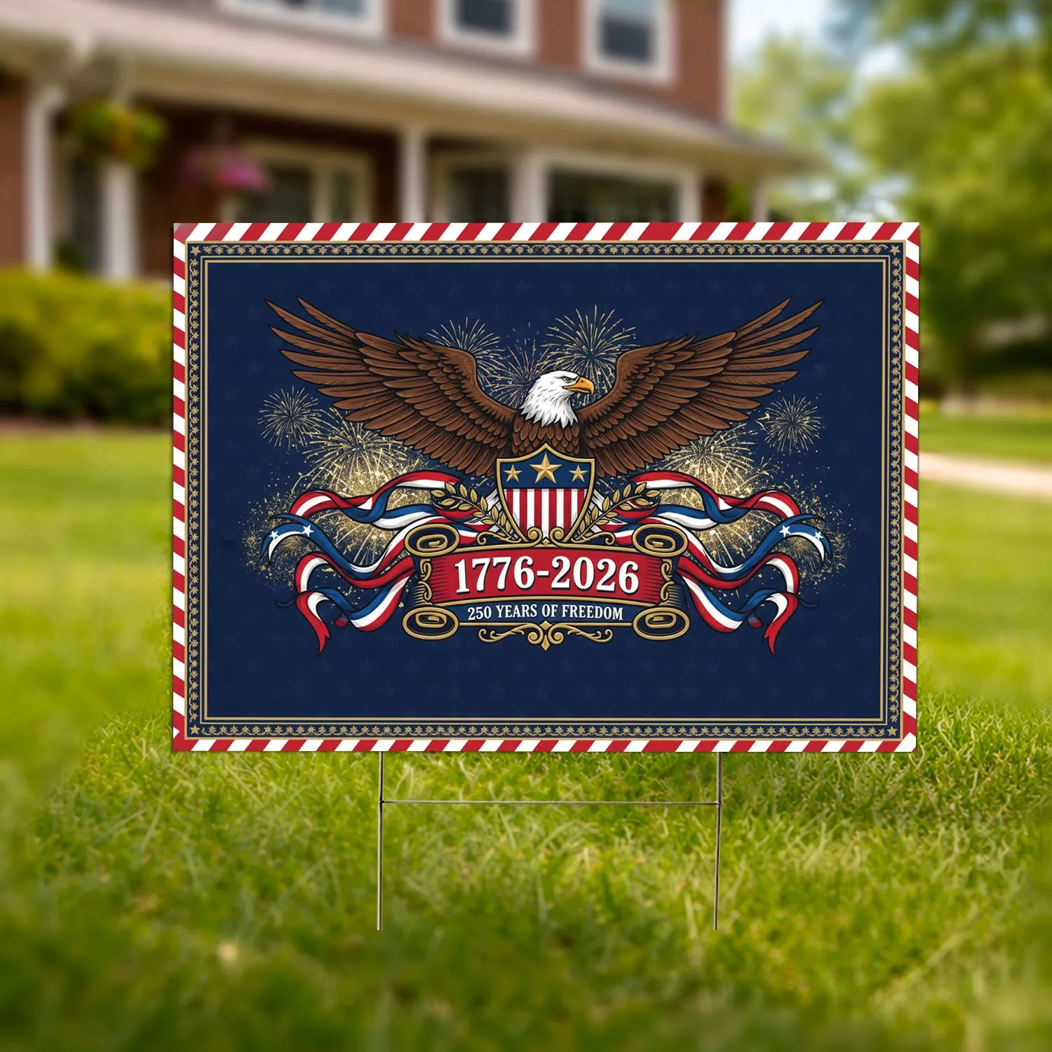 Bald Eagle American Flag 1776-2026 - USA 250 Years of Freedom Independence Day Yard Sign - 1