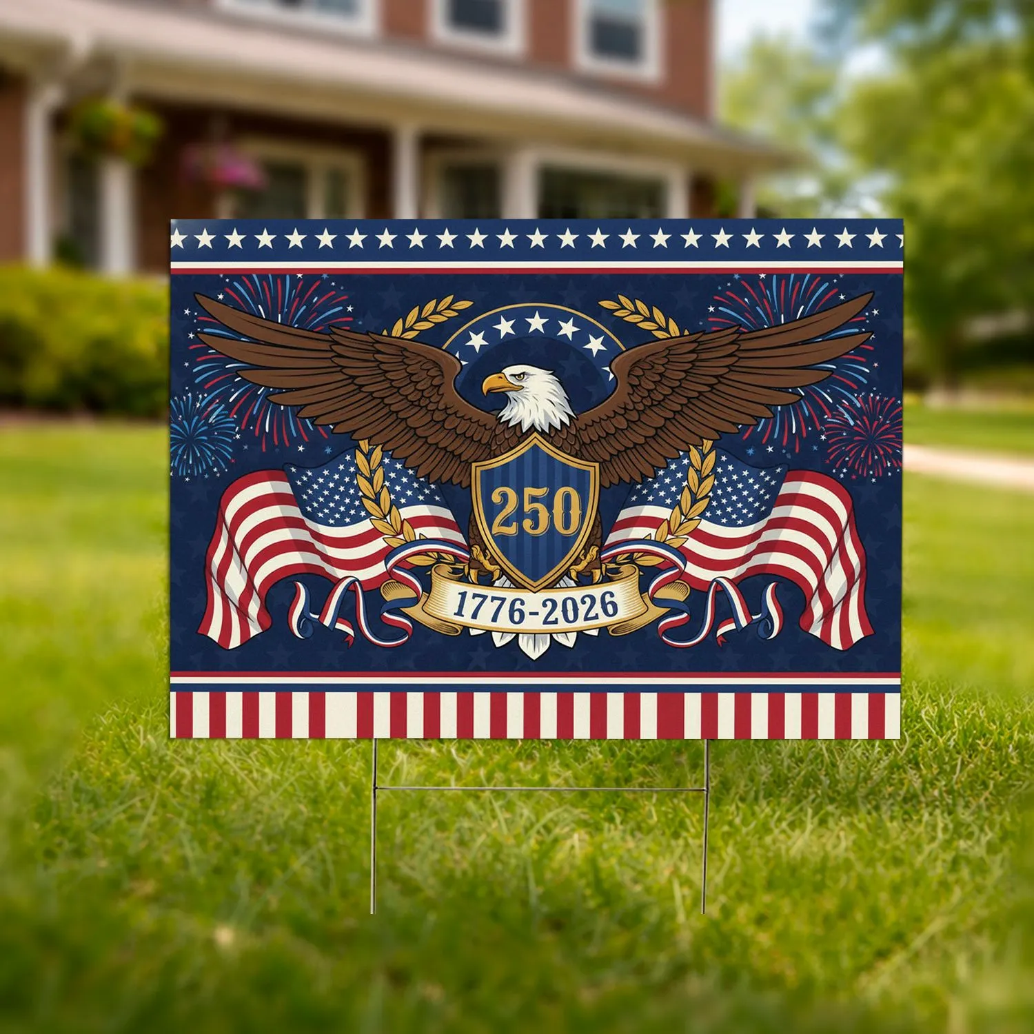 Bald Eagle American Flag 1776-2026 Patriotic - USA 250th Anniversary Independence Day Yard Sign - 1