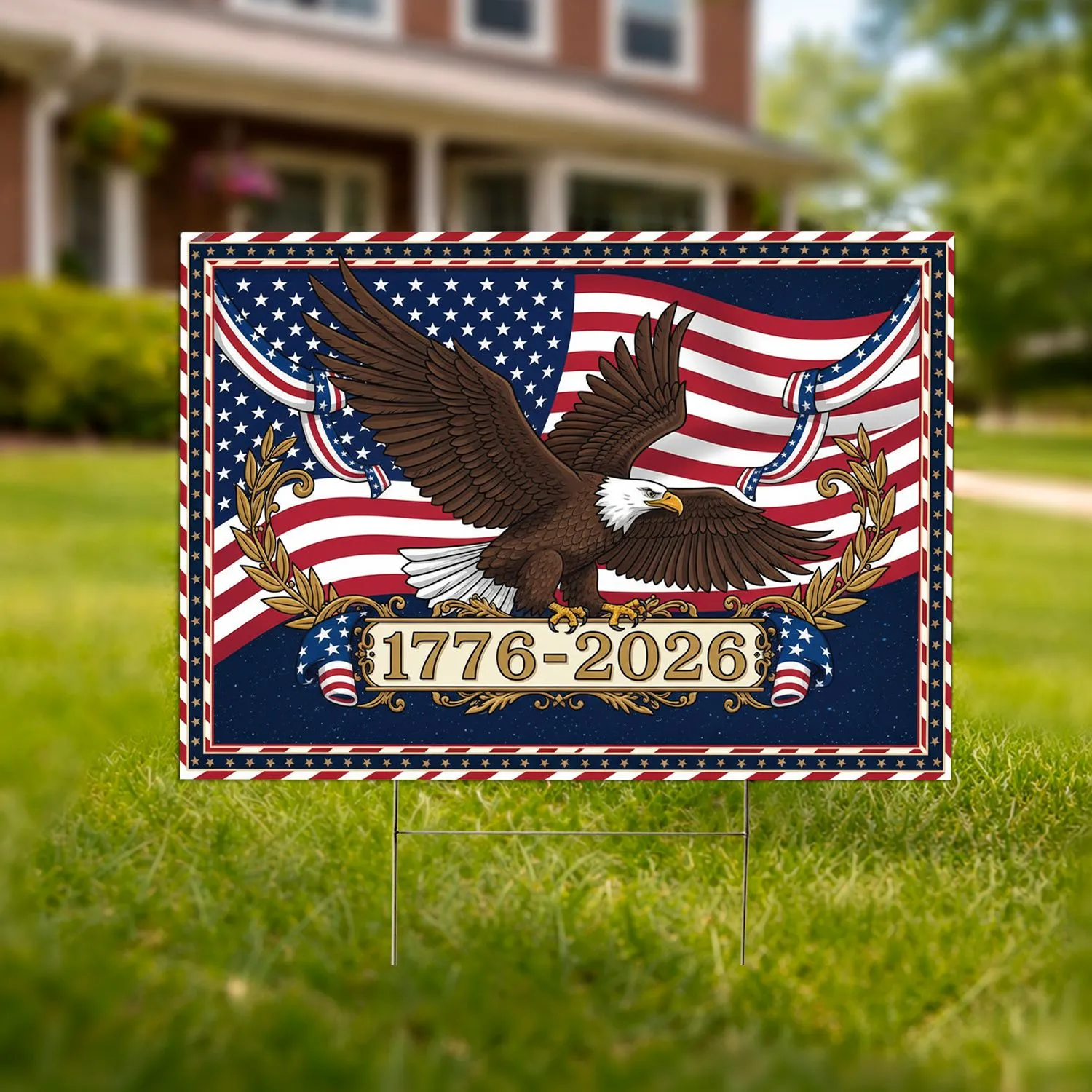 Bald Eagle American Flag 1776-2026 - USA 250th Anniversary Patriotic Commemorative Yard Sign - 1