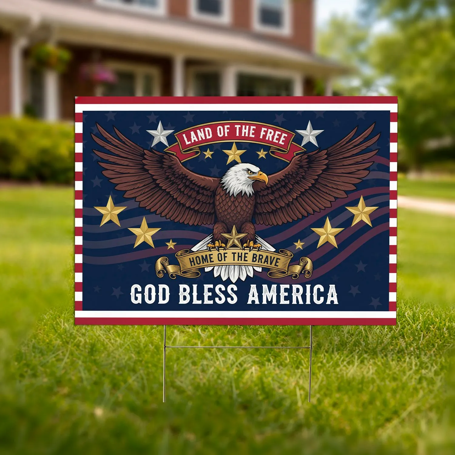 Bald Eagle American Flag 1776-2026 - Land of the Free Home of the Brave 250th Anniversary Yard Sign - 1