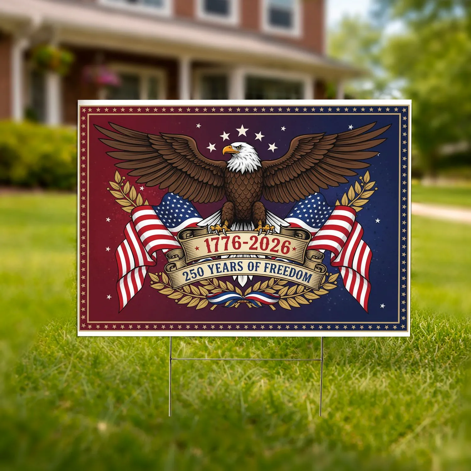 Bald Eagle American Flag 1776-2026 - USA 250 Years of Freedom Independence Day Yard Sign - 1