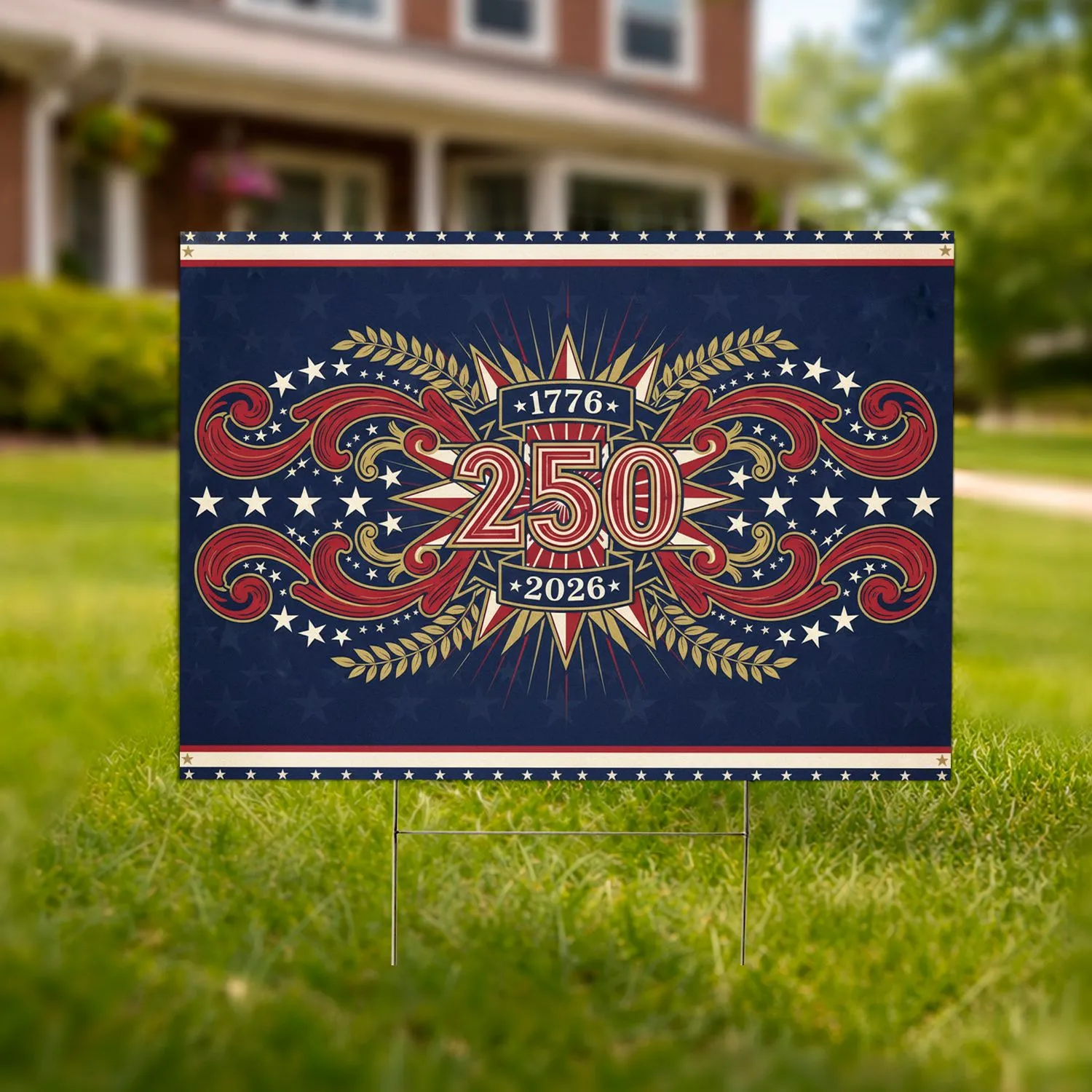 USA 250th Anniversary 1776-2026 Shield Emblem - Patriotic Starburst Scrollwork Design Yard Sign - 1