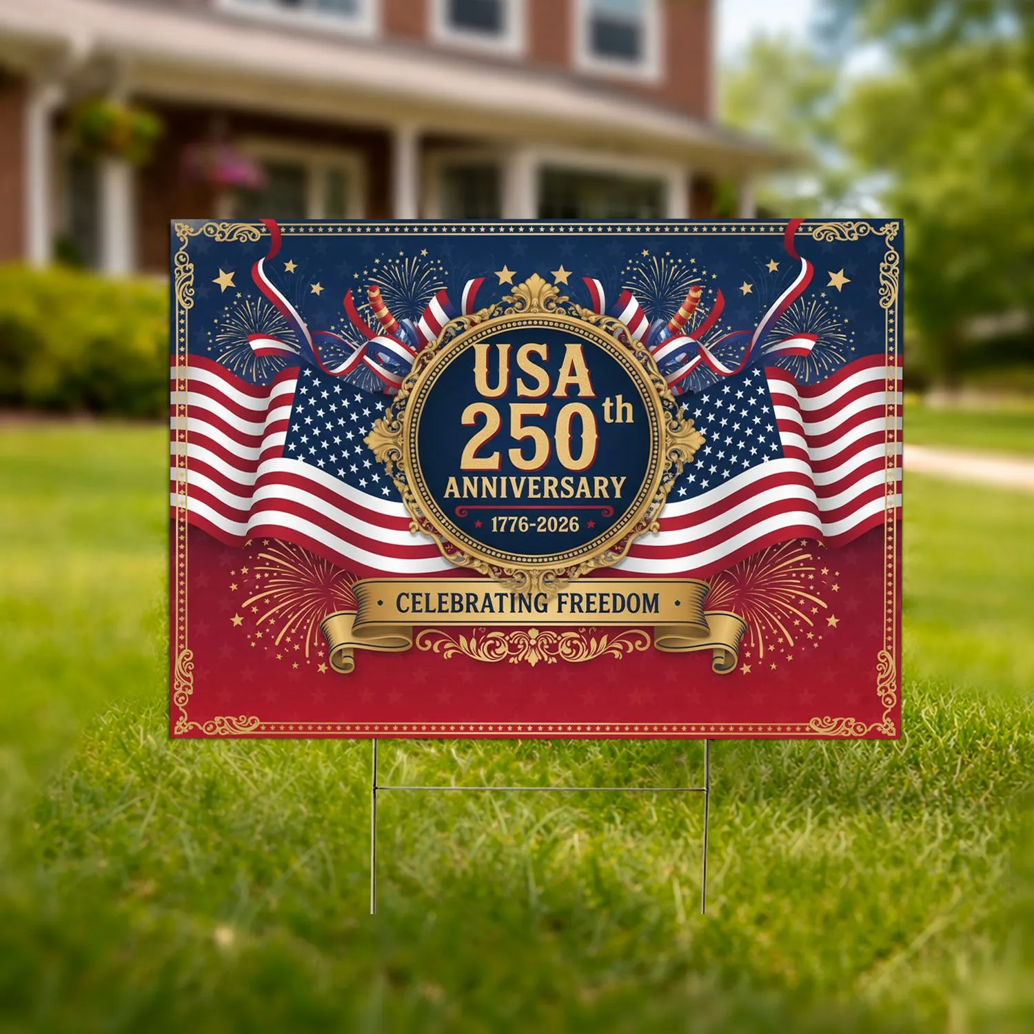 USA 250th Anniversary American Flag 1776-2026 - Patriotic Freedom Independence Day Yard Sign - 1
