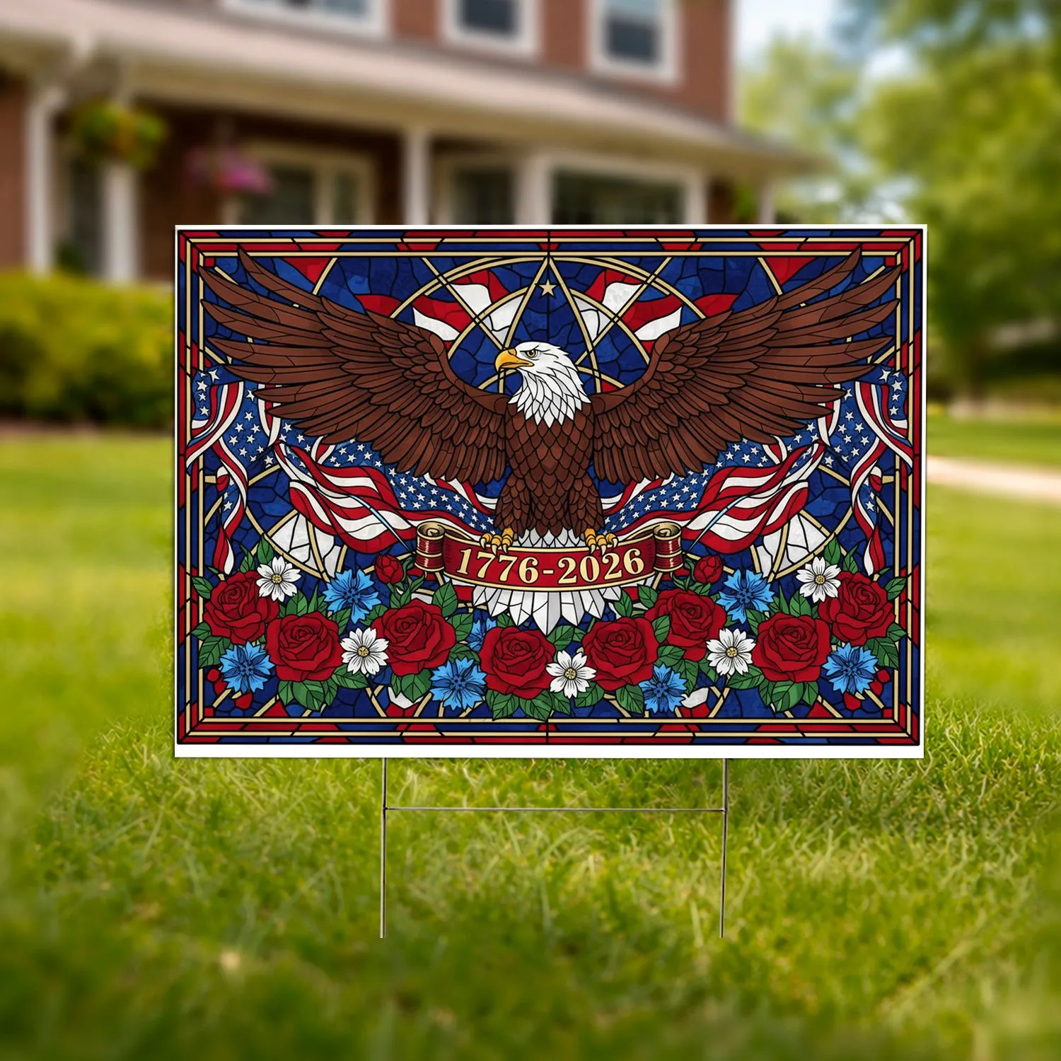 Bald Eagle American Flag 1776-2026 - USA 250th Anniversary Independence Day Gift for Veterans Yard Sign - 1