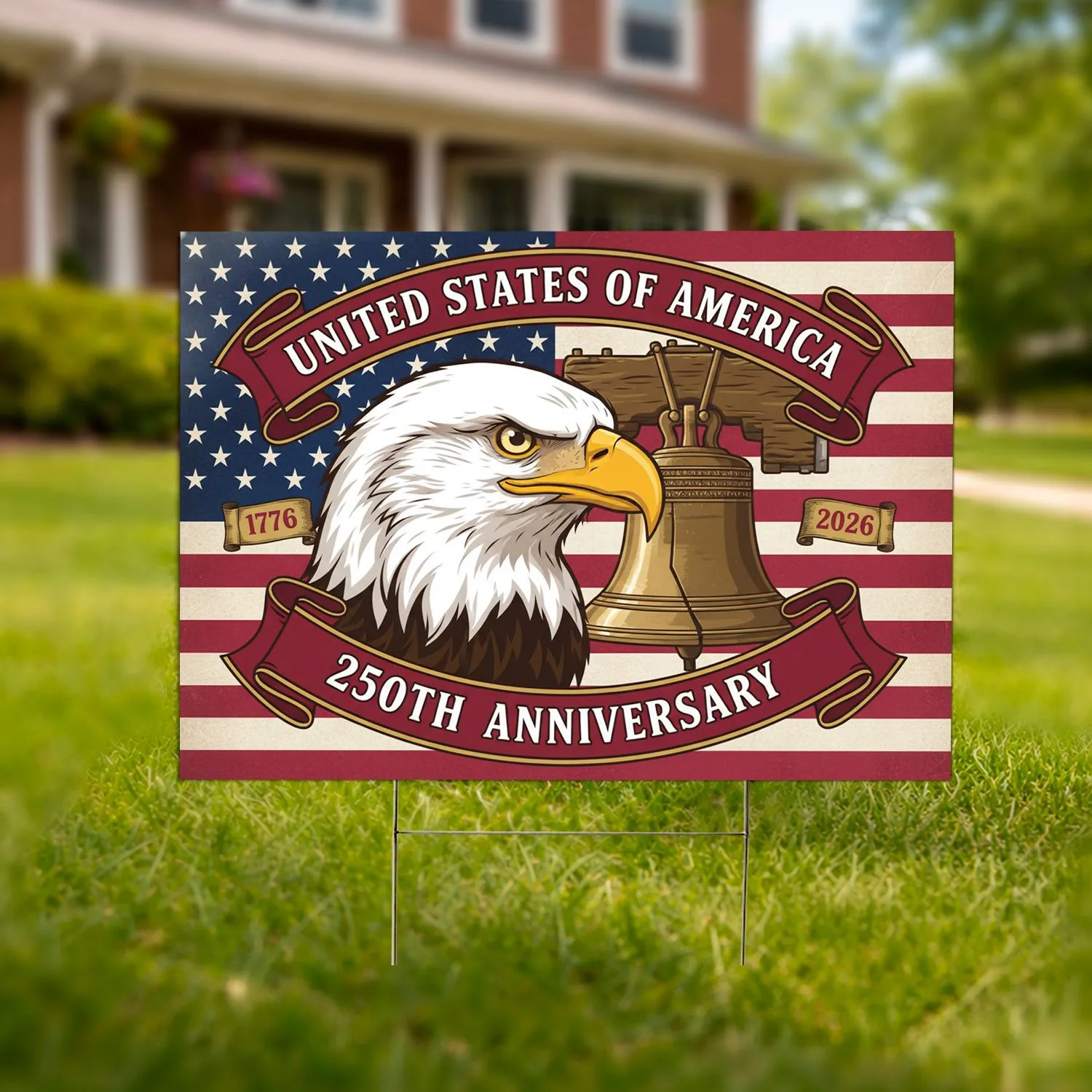 Bald Eagle American Flag Liberty Bell 1776-2026 - USA 250th Anniversary Independence Day Yard Sign - 1