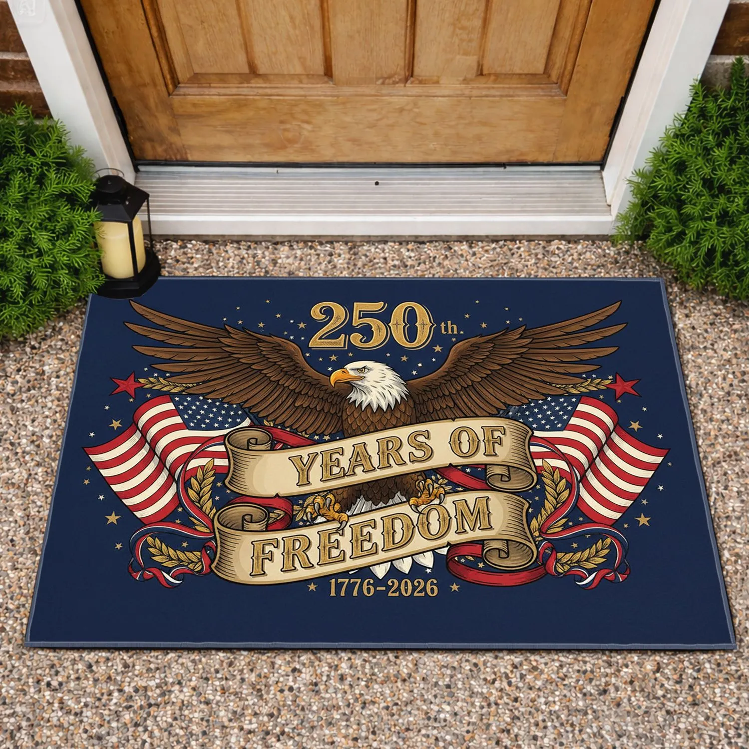 Bald Eagle American Flag Patriotic 250 Years of Freedom - USA 250th Anniversary 1776-2026 Doormat - 1