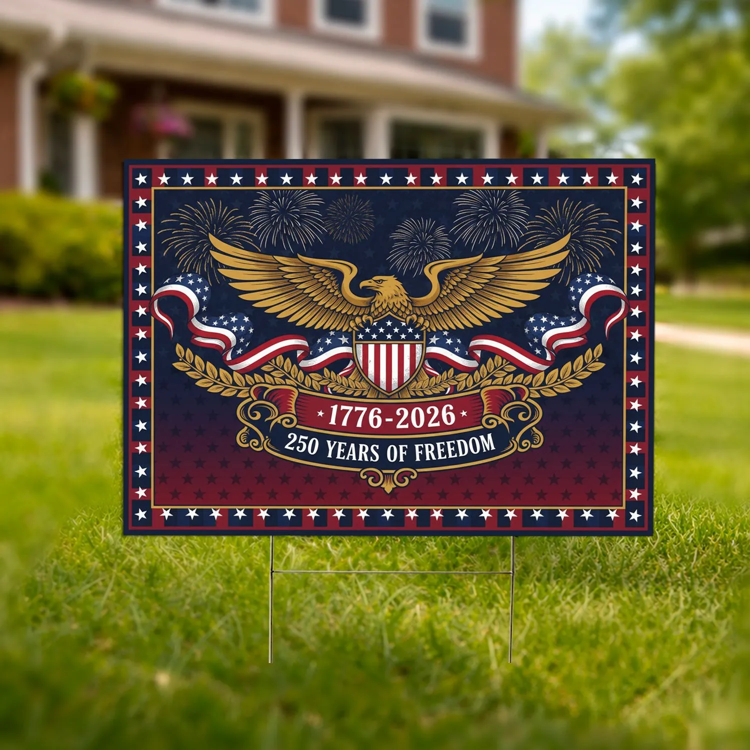Bald Eagle American Flag 1776-2026 - USA 250th Anniversary Freedom Celebration Yard Sign - 1