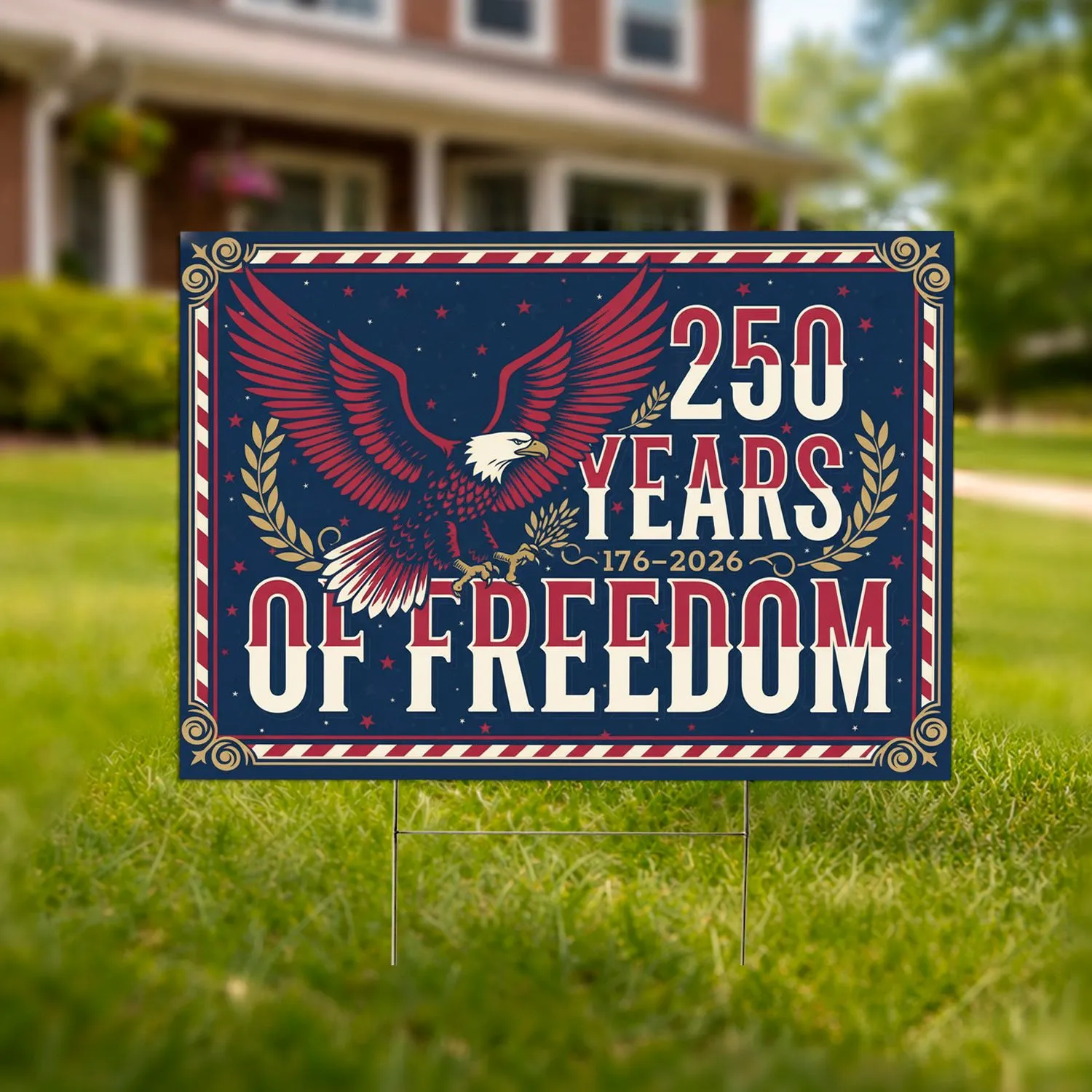 Bald Eagle 250 Years of Freedom - USA 250th Anniversary Stars & Stripes for Veterans Yard Sign - 1