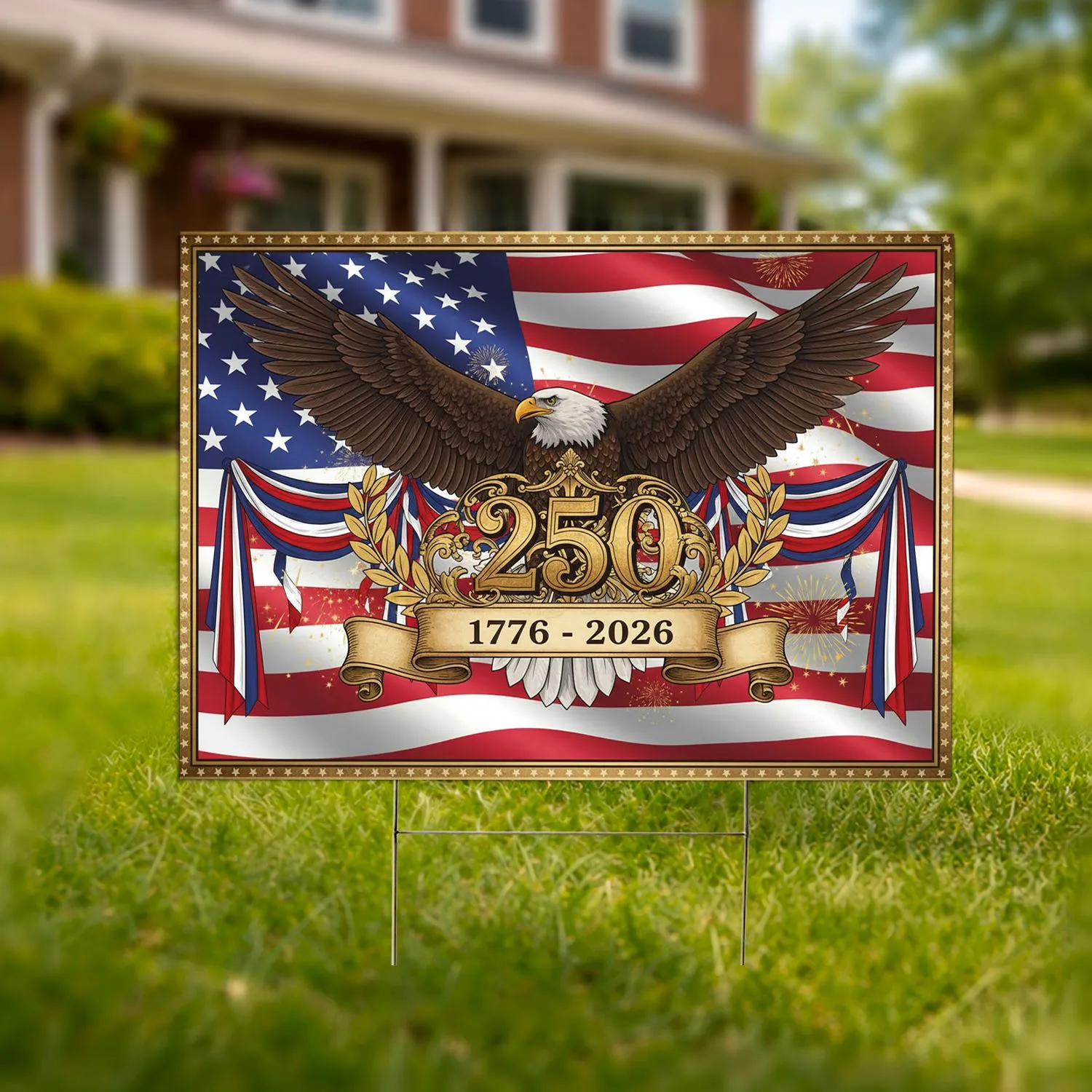 Bald Eagle American Flag 1776-2026 - USA 250th Anniversary Patriotic Gift for Veterans Yard Sign - 1
