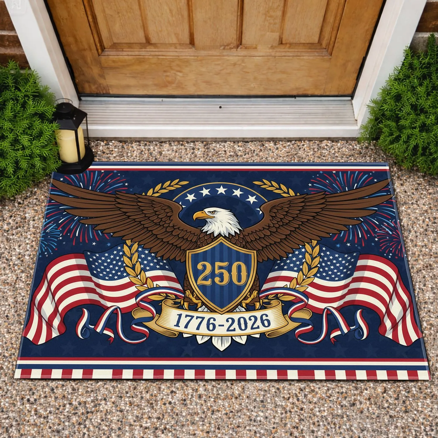 Bald Eagle American Flag 1776-2026 Patriotic - USA 250th Anniversary Independence Day Doormat - 1