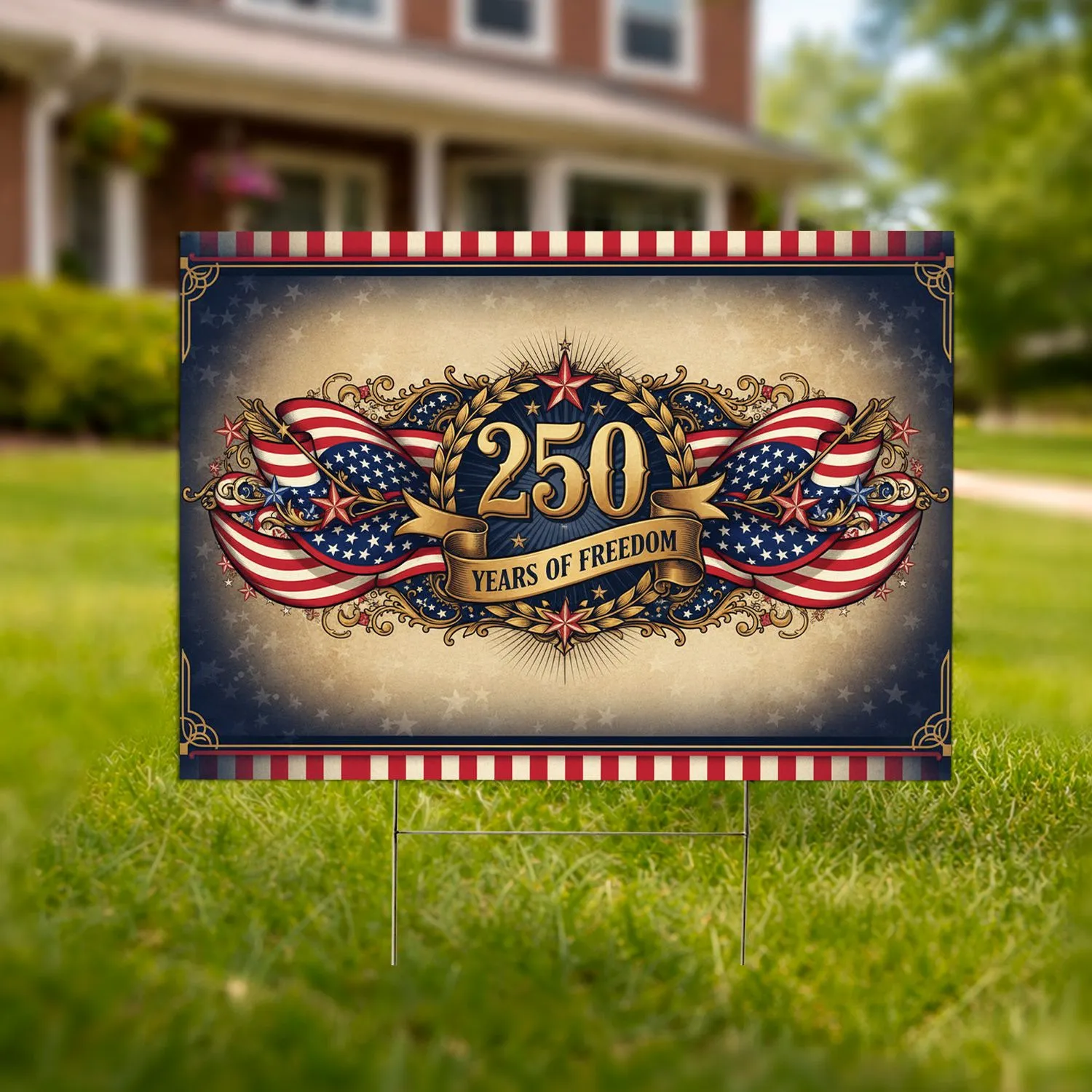 250 Years of Freedom Emblem American Flag - USA 250th Anniversary Patriotic Star Design Yard Sign - 1