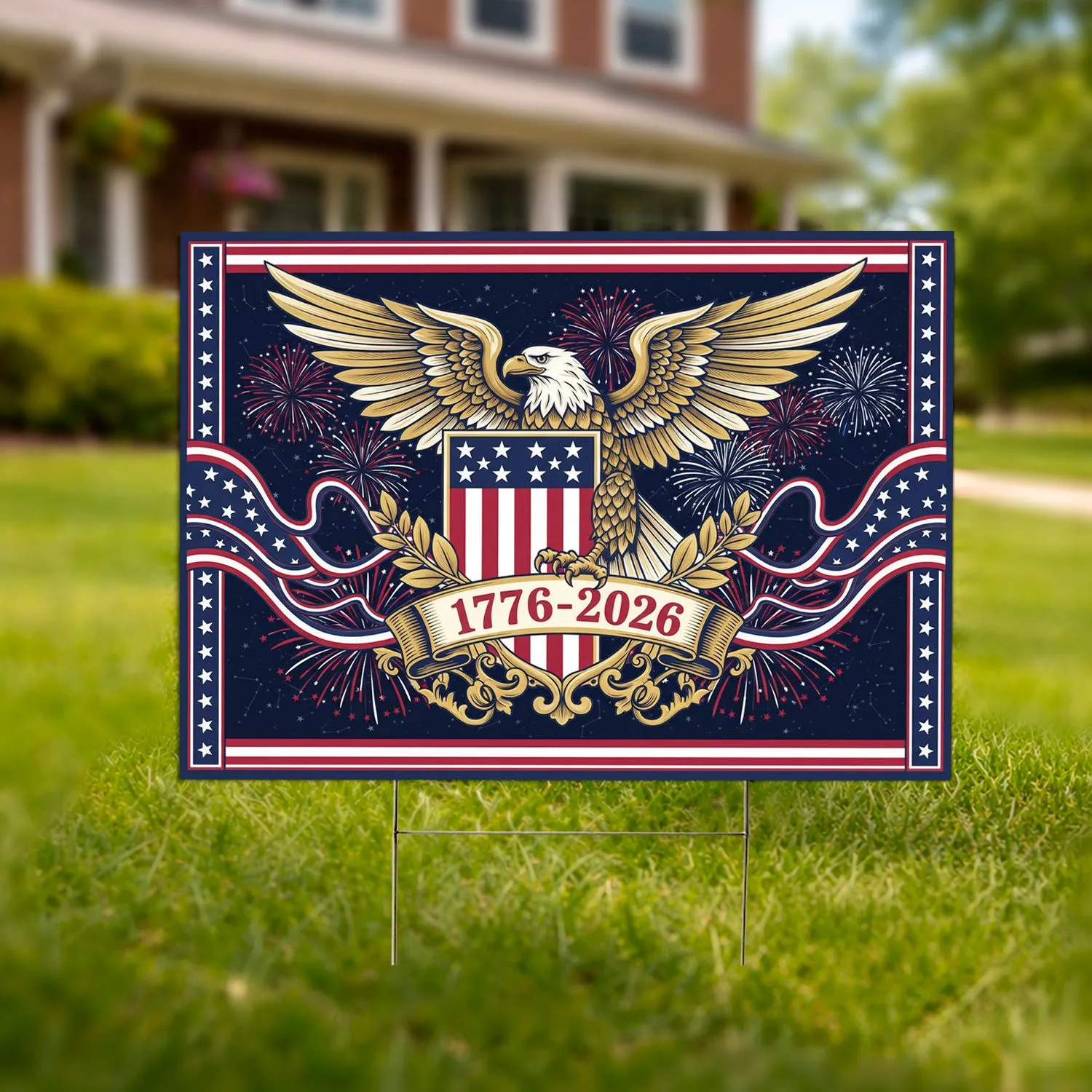 Bald Eagle American Flag 1776-2026 - USA 250th Anniversary Independence Day Gift for Veterans Yard Sign - 1