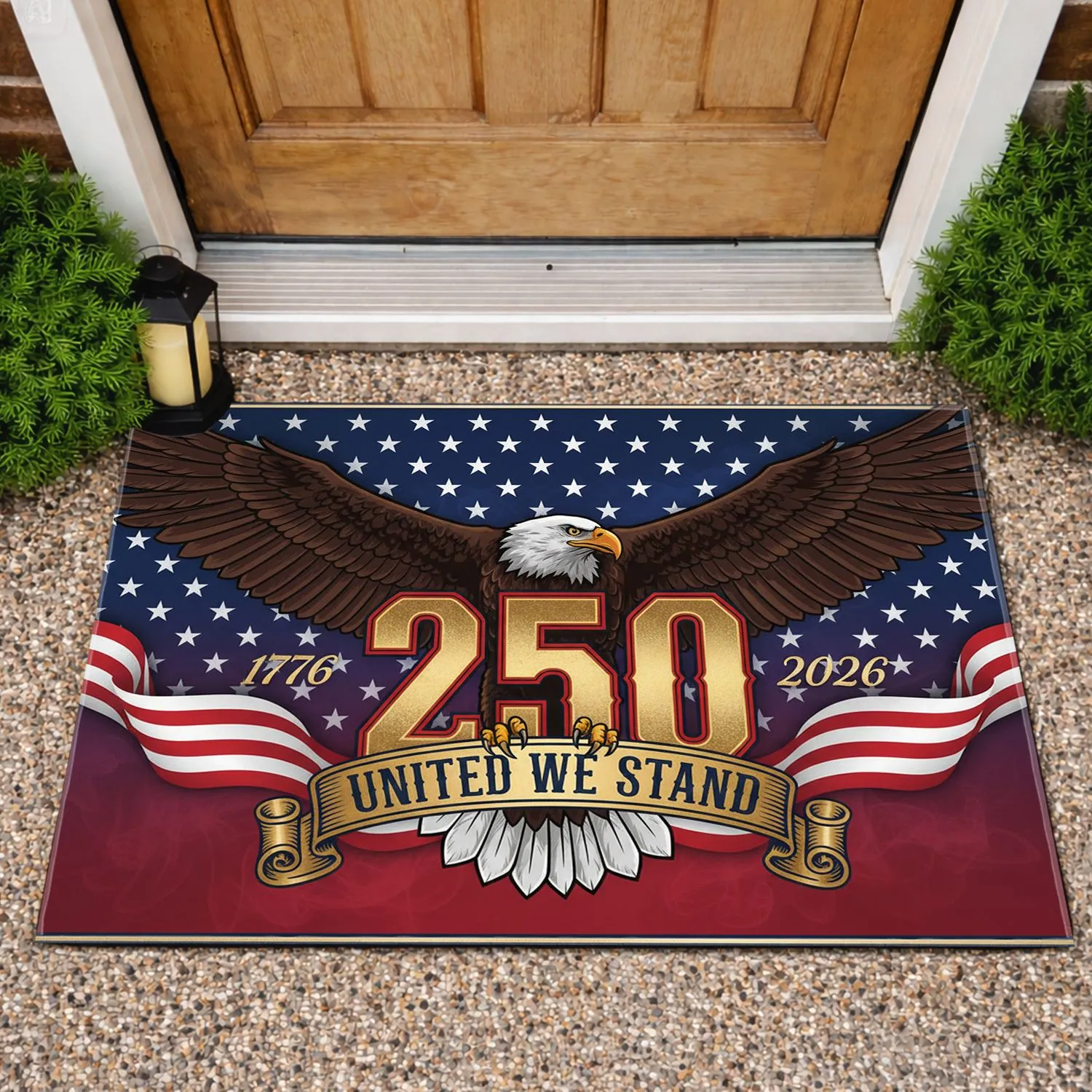 Bald Eagle American Flag 1776-2026 - United We Stand USA 250th Anniversary Doormat - 1