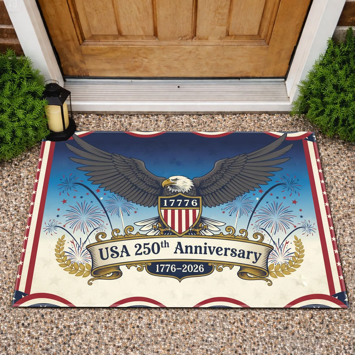 Bald Eagle American Flag 1776-2026 - USA 250th Anniversary Independence Day Gift for Veterans Doormat - 1