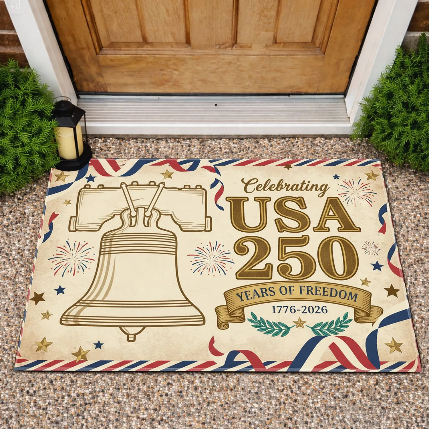 USA 250 Liberty Bell Patriotic Art - America's 250th Anniversary 1776-2026 Doormat - 1