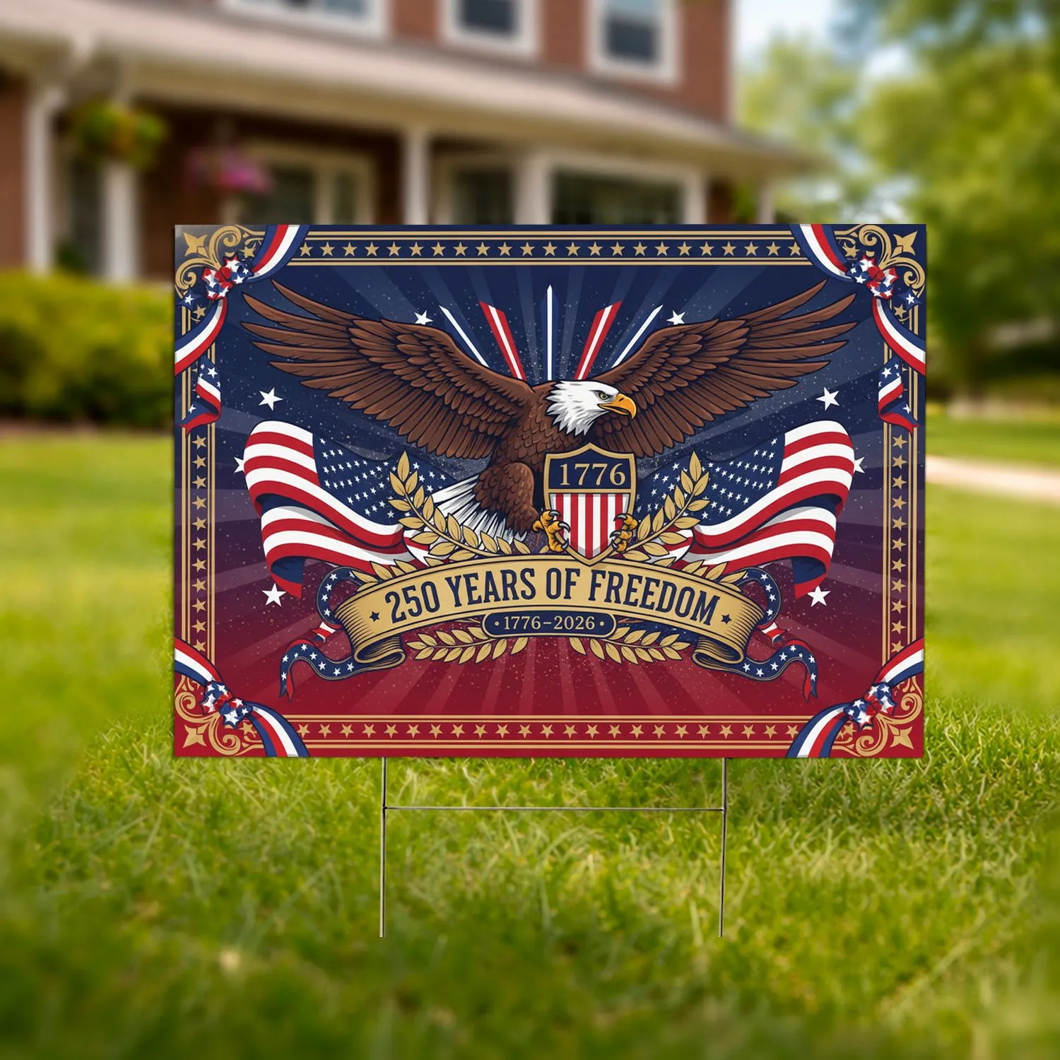 Bald Eagle American Flag 1776-2026 - USA 250th Anniversary Independence Day Gift Yard Sign - 1