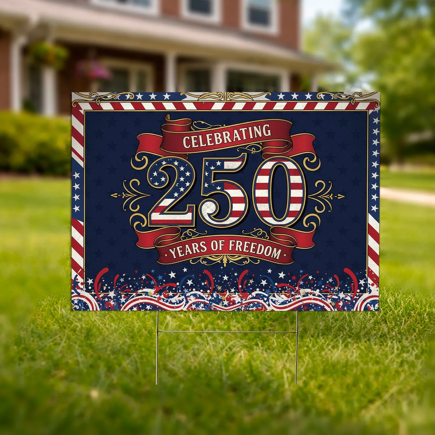 America 250 Years of Freedom Patriotic Gold Emblem - 1776-2026 Anniversary Celebration Yard Sign - 1