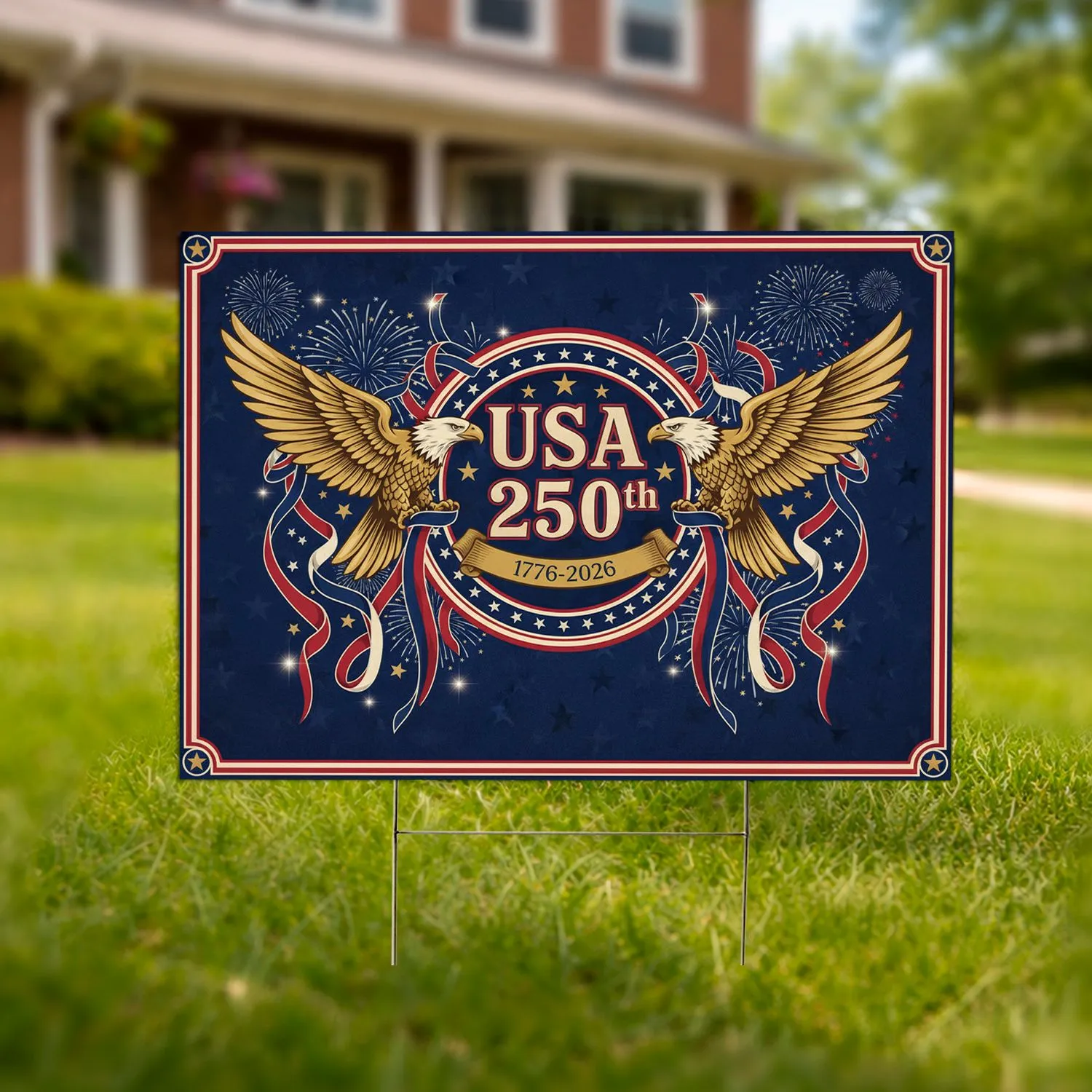 Bald Eagle American Flag 1776-2026 - USA 250th Anniversary Independence Day Gift for Dad Yard Sign - 1