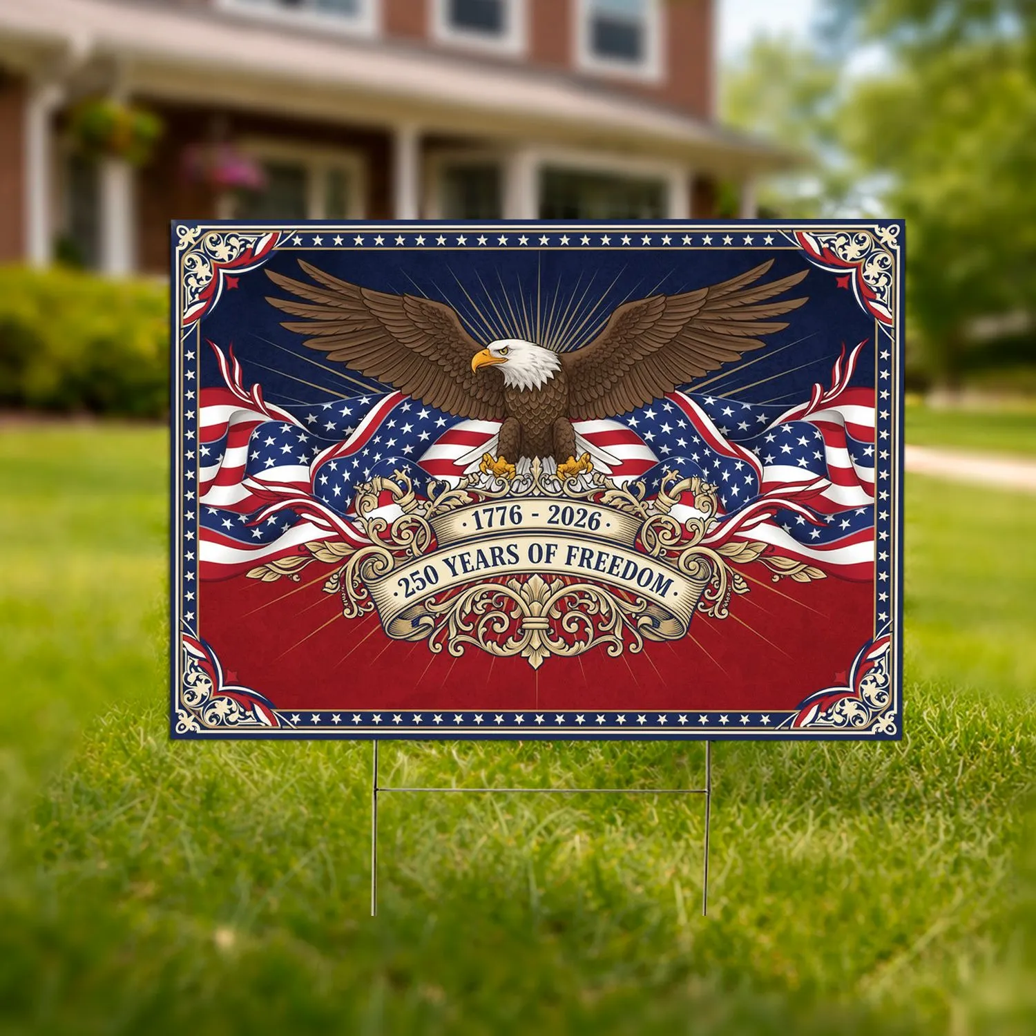 Bald Eagle American Flag 1776-2026 - USA 250th Anniversary Independence Day Yard Sign - 1