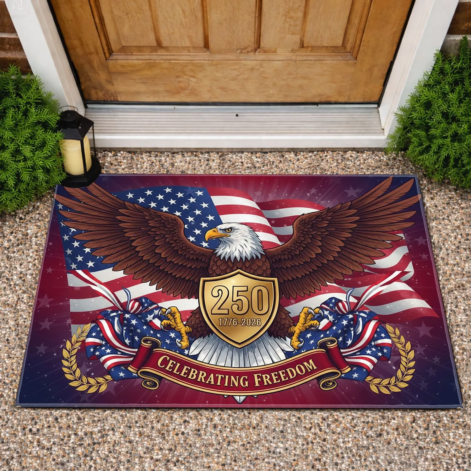 Bald Eagle American Flag 250 Shield 1776-2026 - Patriotic USA 250th Anniversary Doormat - 1