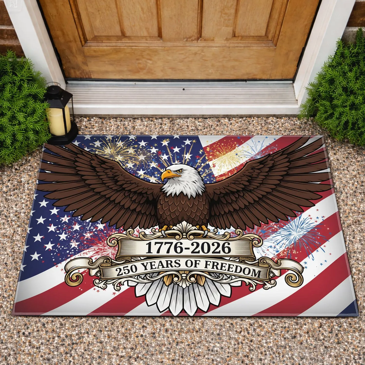 Bald Eagle American Flag 1776-2026 - USA 250 Years of Freedom Anniversary Gift Doormat - 1