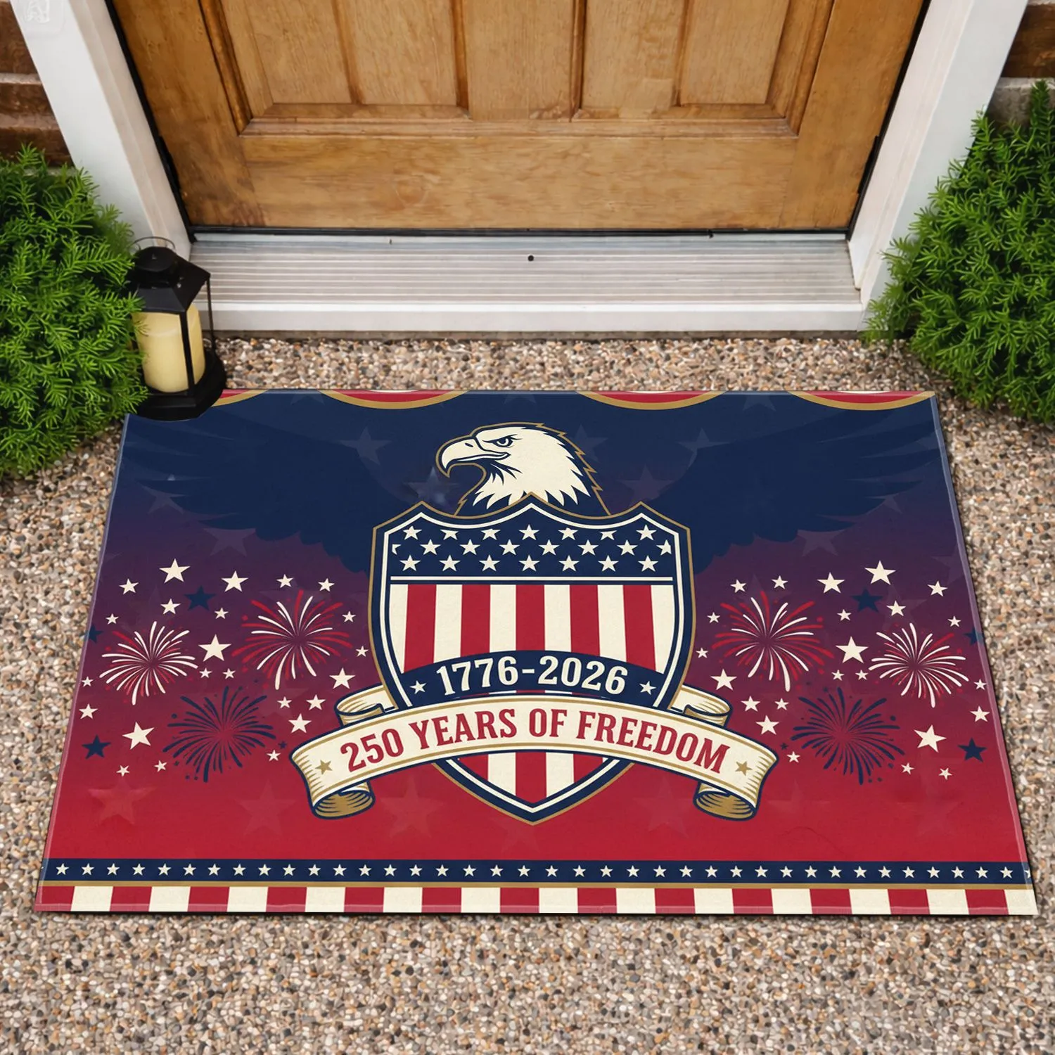 Bald Eagle 1776-2026 USA 250 Years Freedom Shield - Independence Day Gift for Veterans Doormat - 1