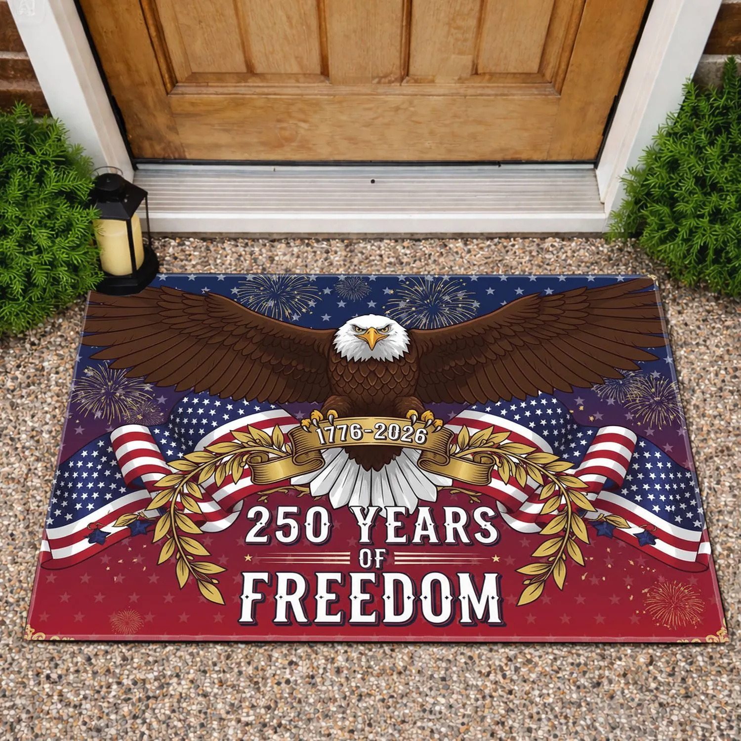 Bald Eagle American Flag 1776-2026 - USA 250th Anniversary Independence Day for Veterans Doormat - 1